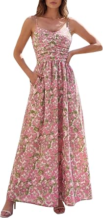 Womens Summer Spaghetti Strap Floral Maxi Dress | 2026 Flowy Long Sundress Beach Vacation Boho Dresses