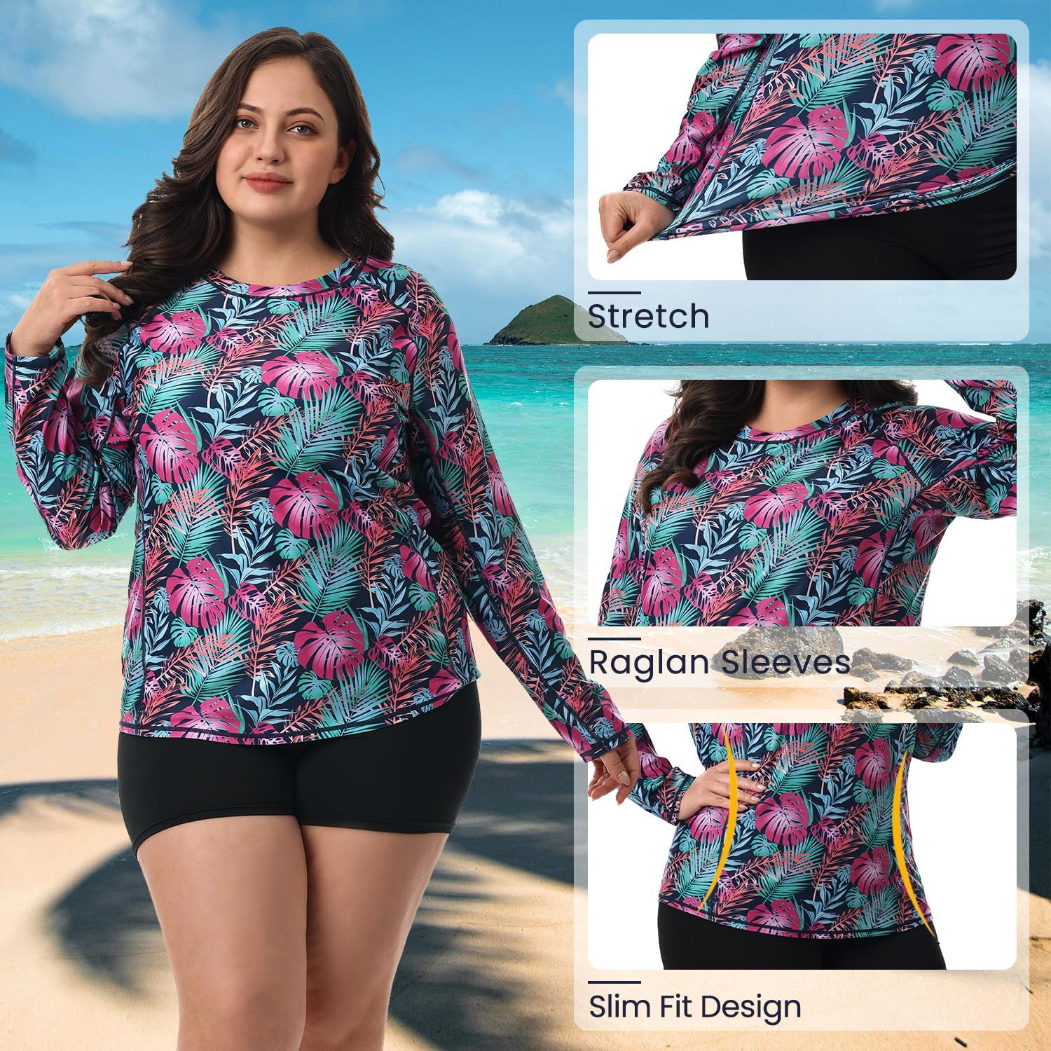 HODOSPORTS Women's Plus Size Rash Guard UPF 50+ Swim Shirt Sun Protection Swimsuit Top Long Sleeve 1X-6X - Image 5