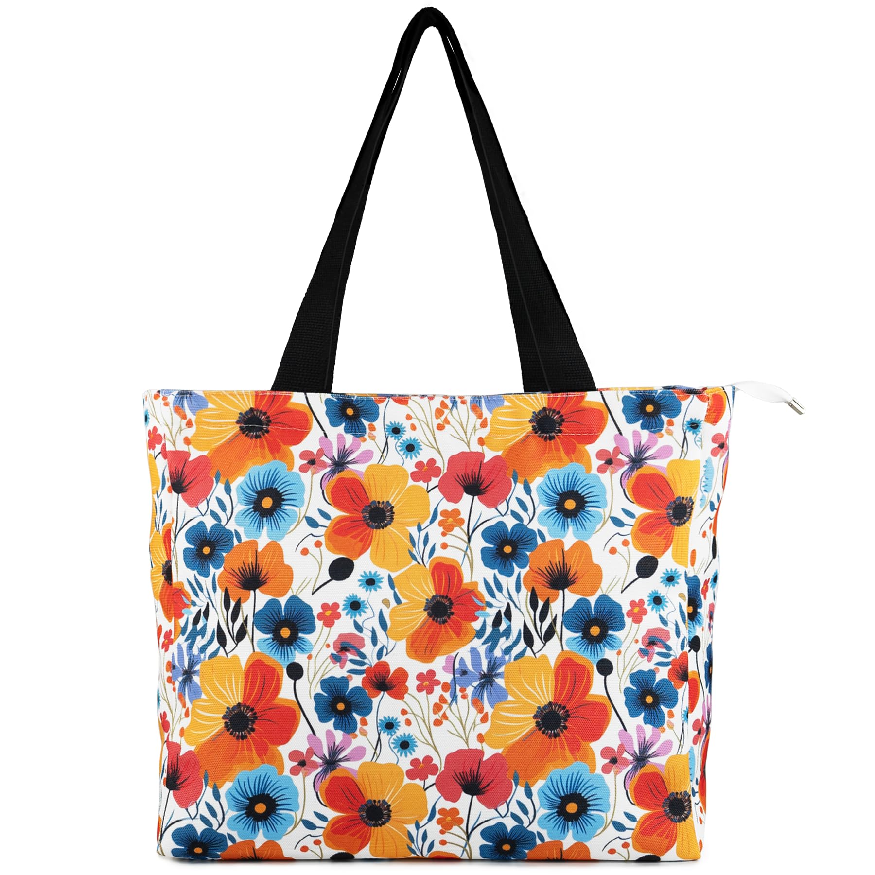 LOCKASEN Women's Tote Bag with Zipper, Thick Canvas, Vibrant Print, Wide Strap - Reusable Shopping Bag for Work & Daily