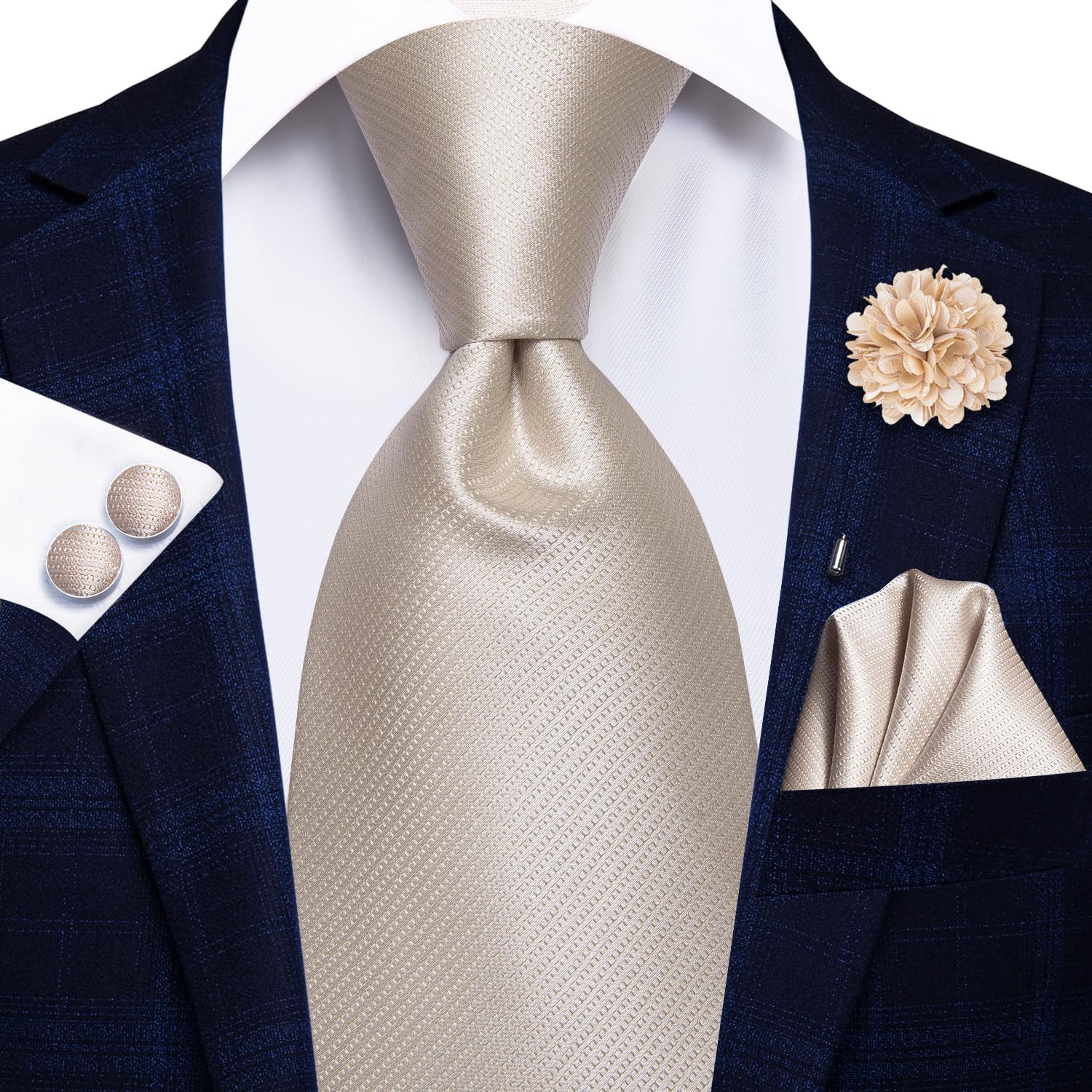 Hi-Tie Herren-Krawatten-Set Seiden-Paisley-Streifen-Einheitskrawatte mit Blumen-Lapelpin-Set