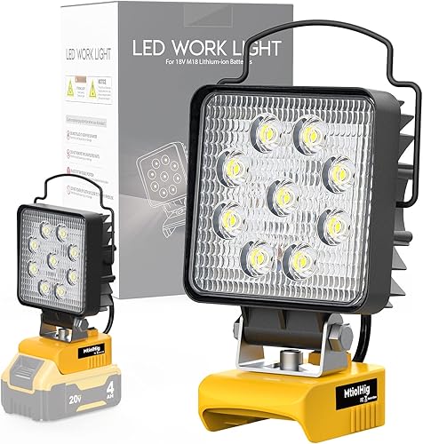 Luz de trabajo LED inalámbrica de 30 W y 3000 lúmenes para batería Dewalt de 20 V, aluminio, 1 unidad, portátil, carga USB y tipo C, cabezal