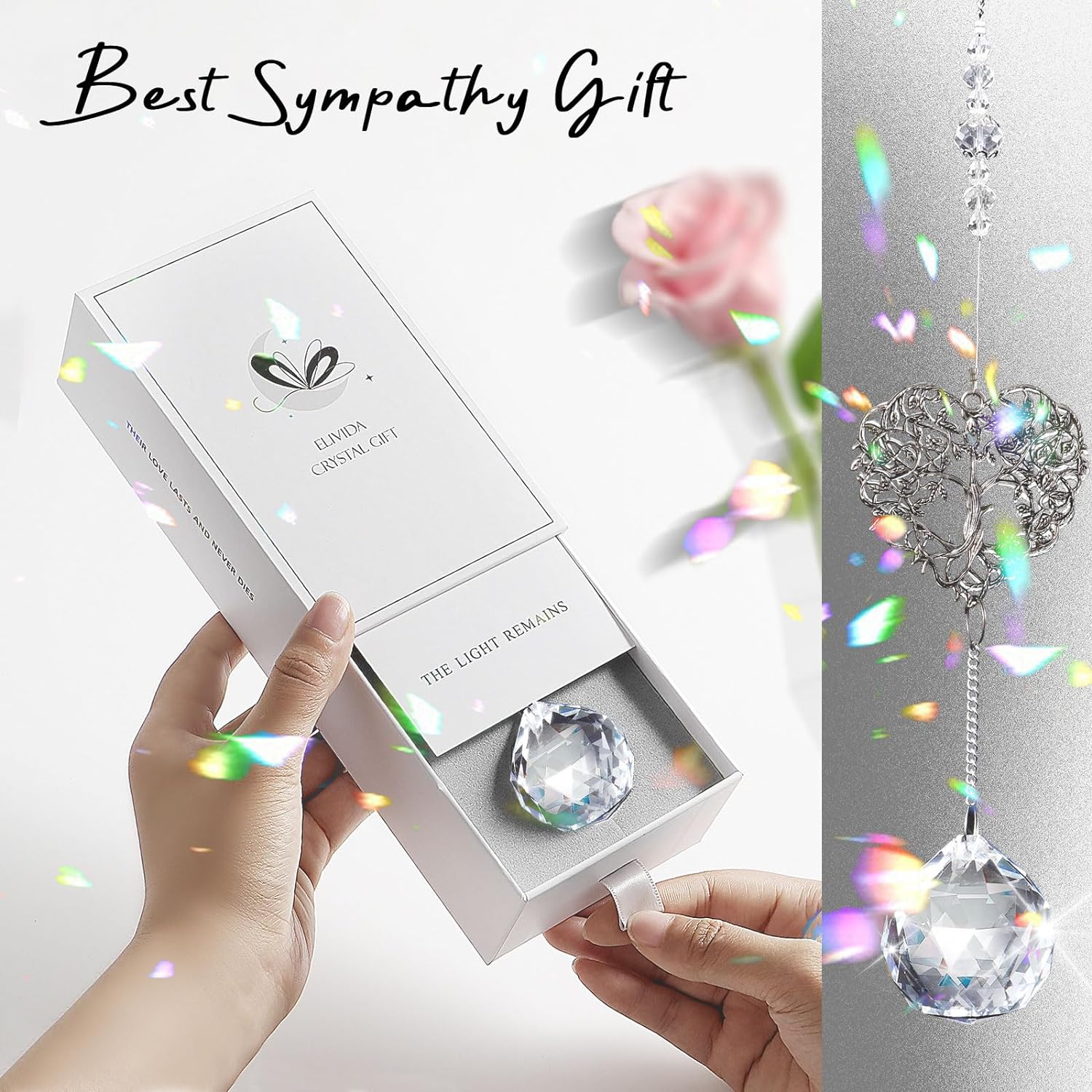 Modern Sympathy Gift for Loss of Mom - Tree Life Heart Design Memorial Hanging Ornament with 40mm Clear Crystal Ball Rainbow Maker, Bereavement Gift Idea for Women - Image 5