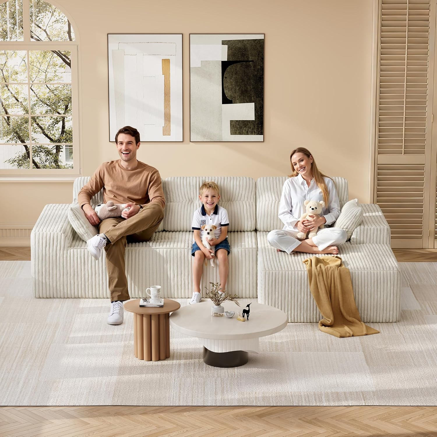 Ball & Cast 106" Modular Sectional Sofa,Cloud Corduroy Couch with Deep Seat,Boneless L-Shaped Sectional,Modern Comfort Upholstered Sofa for Living Room,No Assembly Required (Beige,Right Facing Chaise)