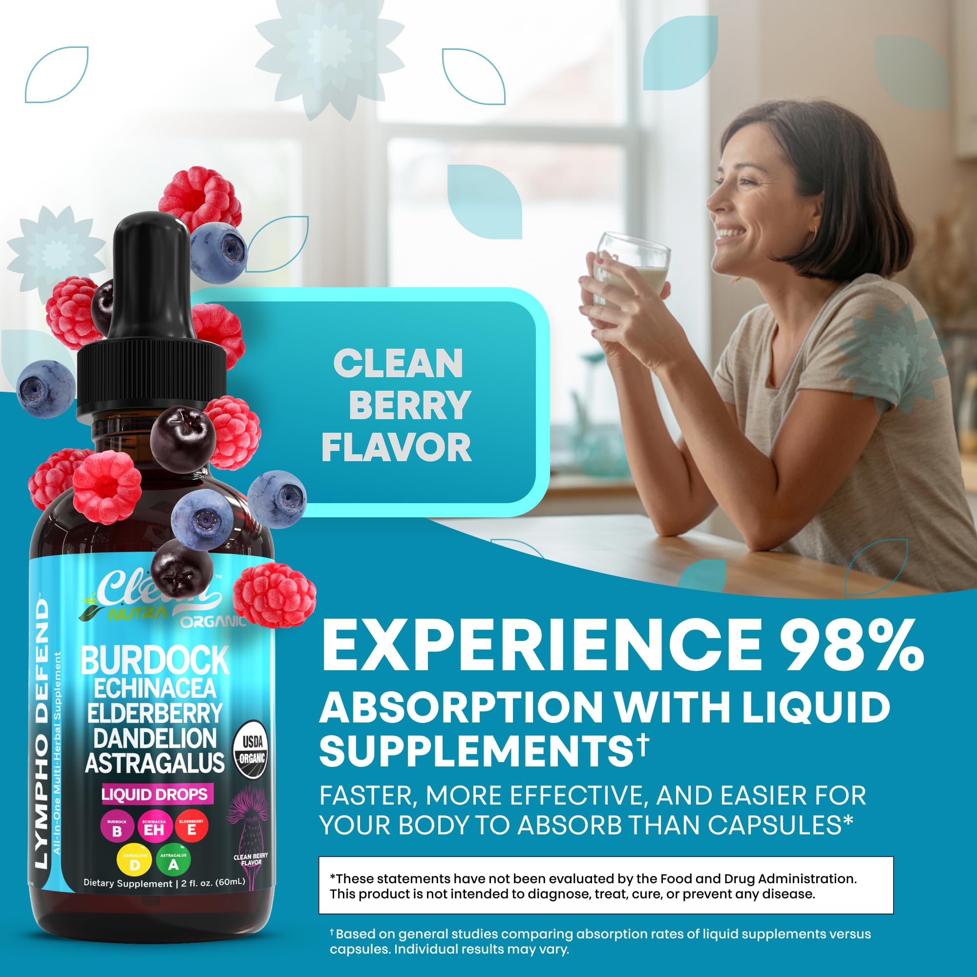 Organic Lymphatic Drainage Supplement | Lymphatic Support Drops | Burdock Root Echinacea Elderberry Dandelion Astragalus Milk Thistle Sea Moss Red Clover Cleanse Marigold Drop by Clean Nutra