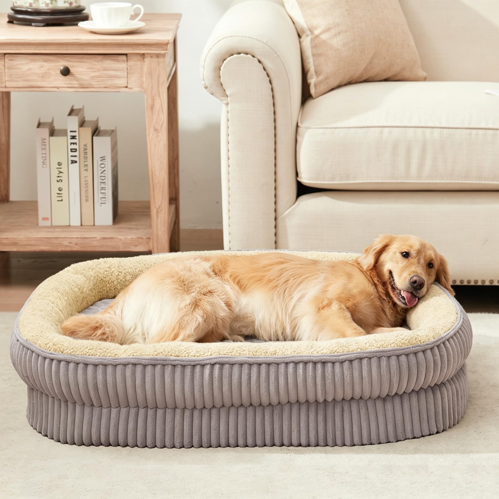 Cama ortopédica para Perros de Razas extragrandes, sofá Cama de Espuma de Alta Densidad con Forma de Caja de Huevos, Cama Ovalada, sofá Cama para Mascotas con Funda extraíble Lavable y Parte Inferior