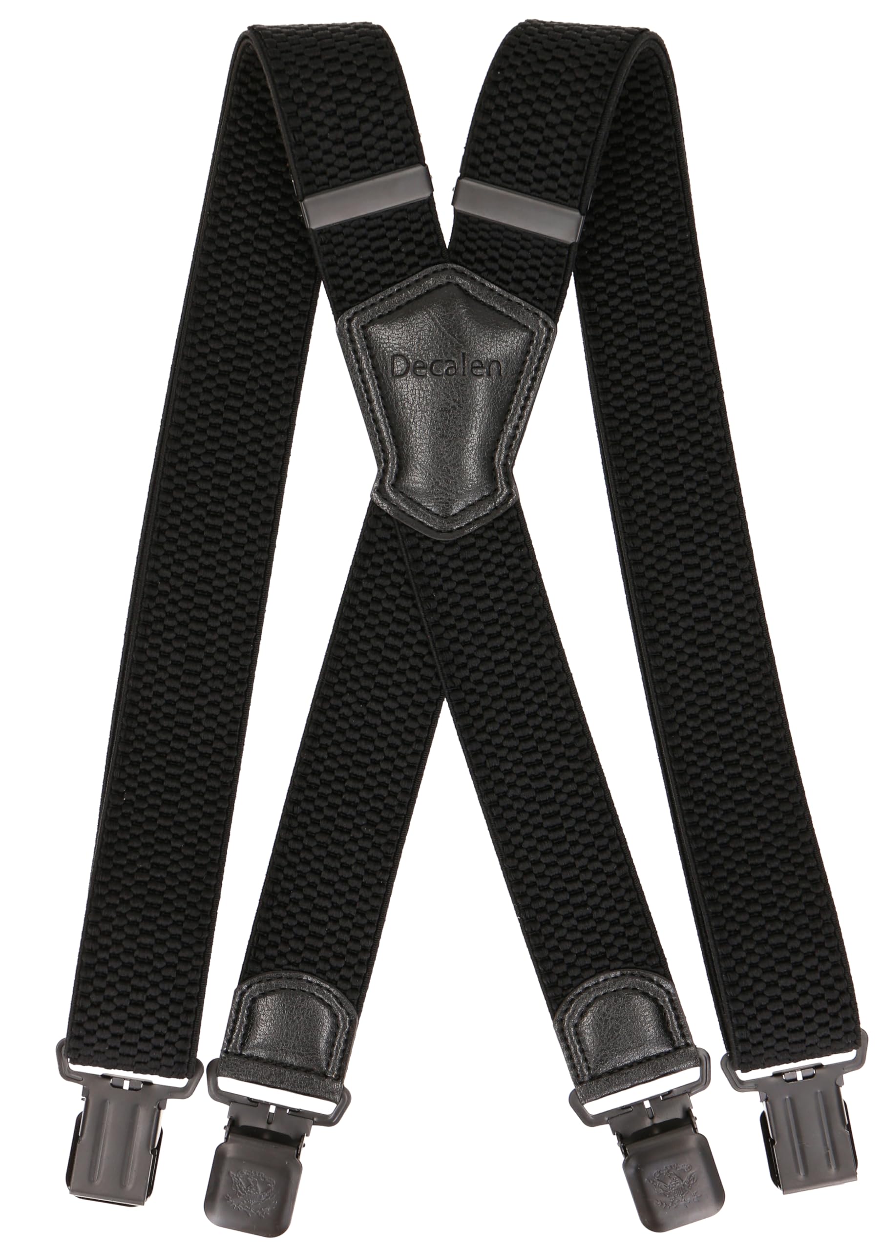 Decalen Hosenträger Herren 40 mm Breit – Elastisch, Verstellbar, X-Form mit Metall-Clips, Einheitsgröße für Männer & Damen, Schwarz/Rot/Braun/Blau (Schwarz - Schwarz Clips)