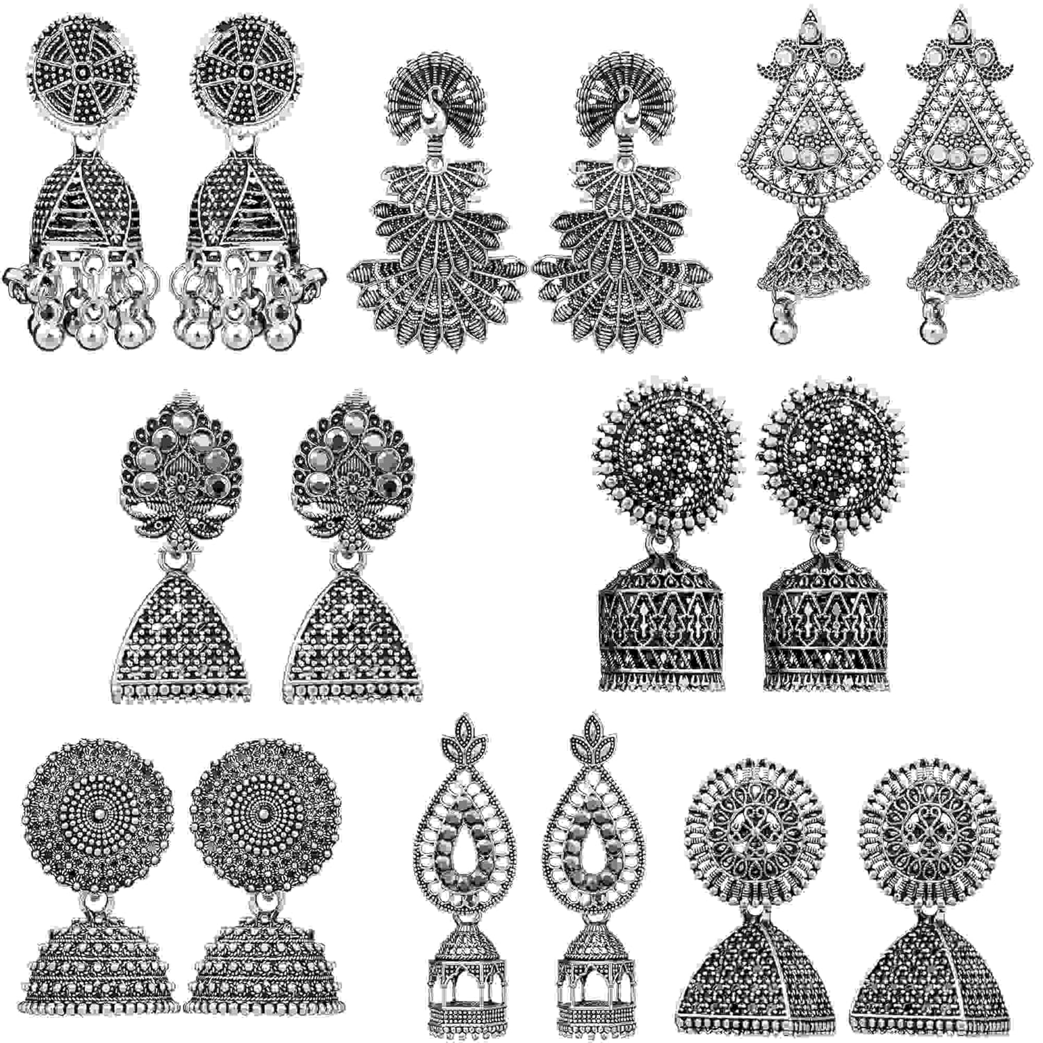 Fashion Frill Small Traditional Earring For Women Silver Oxidised Earring For Women And Girls Pair Of 8 Fashion Frill Small Traditional Earring For Women Silver Oxidised Earring For Women And Girls Pair Of 8