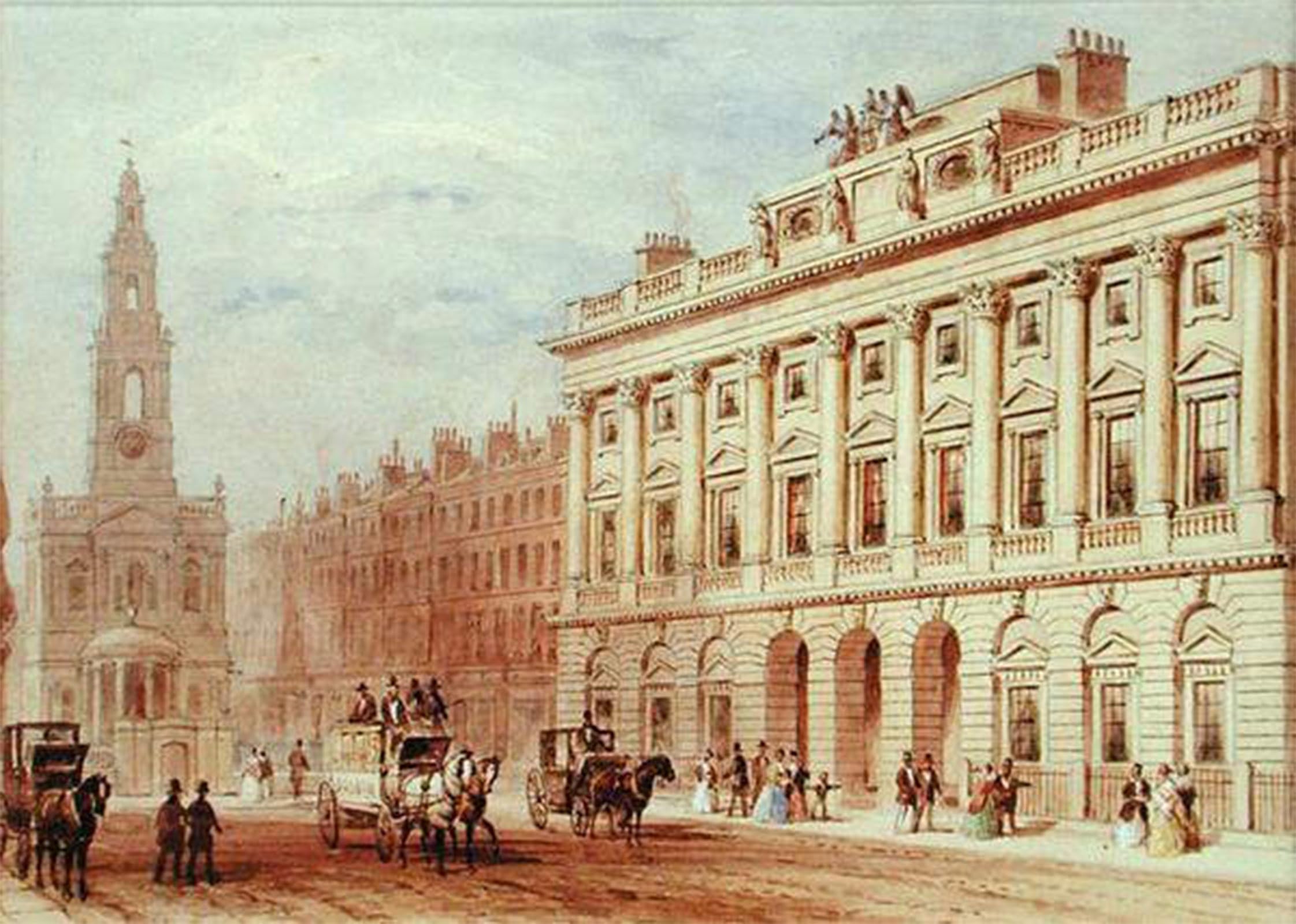 ARTXLXXBN Famous Prints Artwork Pictures Poster Painting Art View of Somerset House and the Church of St Mary Le Strand by Hosmer Shepherd Artwork Landscape Pictures for Home Decor 60x90cm