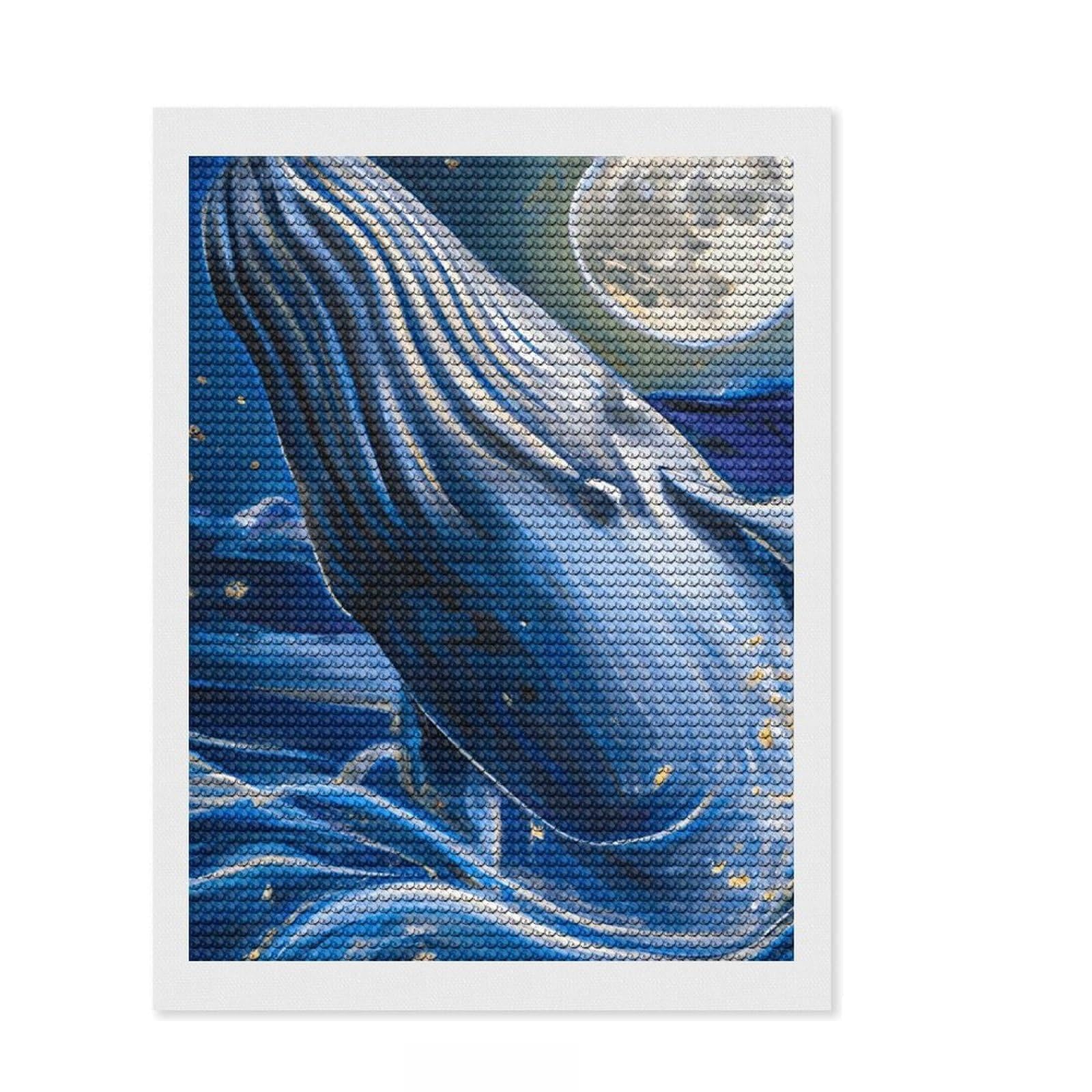 Junmoney Beautiful Whimsical Whale Full Drill Diamond Painting Kit 12"x16", Office Decor, for Beginners, Full Kit Included, Christmas Gift