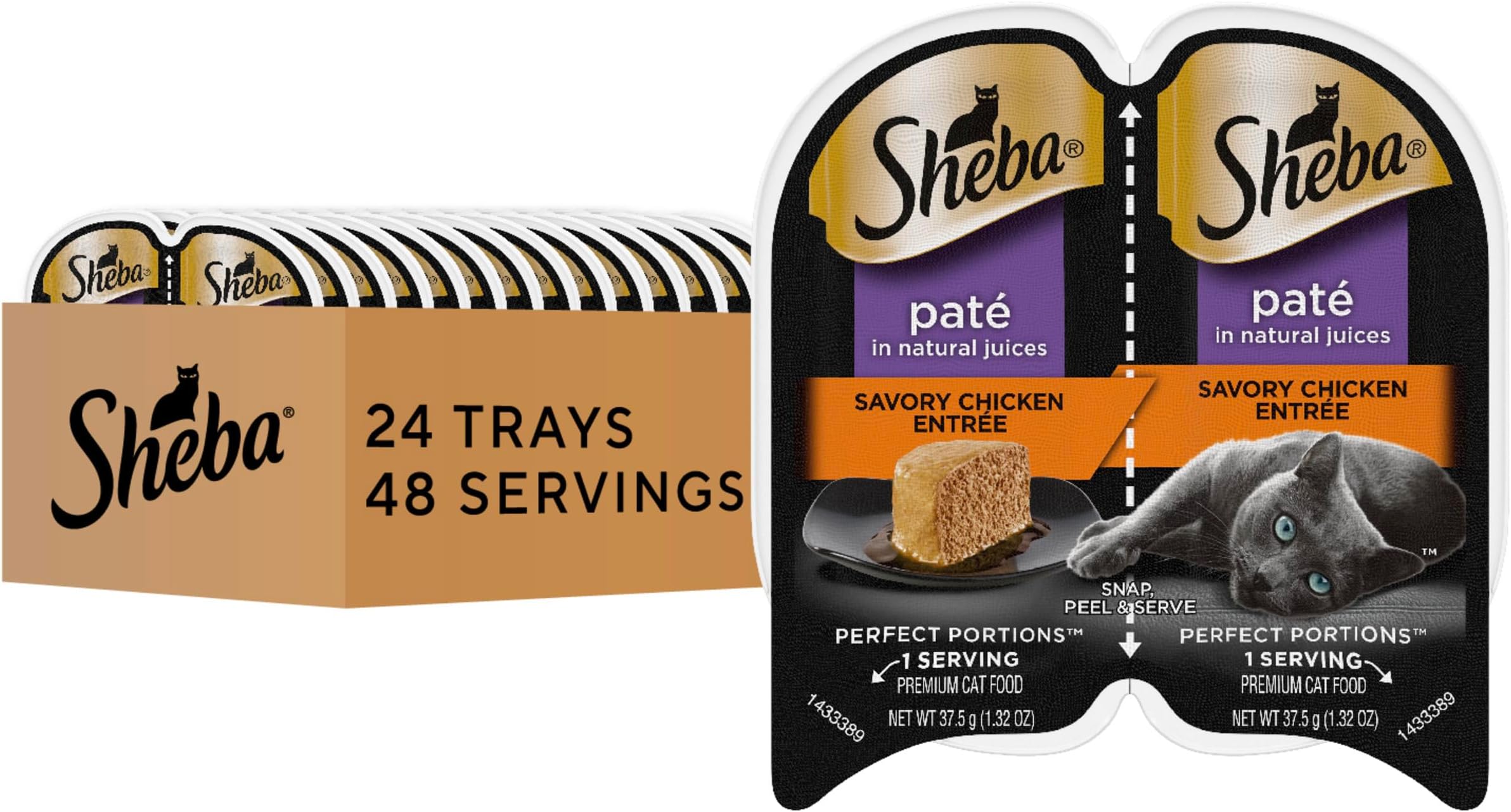Perfect Portions Wet Cat Food Pate Savory Chicken Entree, 2.6 oz. Twin-Pack Trays, Cat Food Wet Recipe (24 Count, 48 Servings)