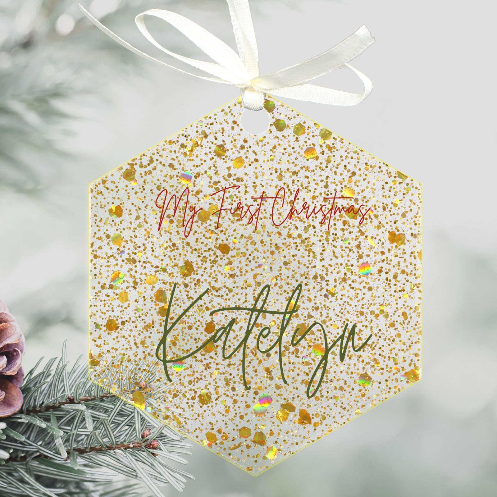 Uniqicon 12Pcs Gold Sequin Hexagon Christmas Party Decorations, Flat Ornaments For Crafts, 1/8 Inch Thick Christmas Crafts For Kids, Perfect For Acrylic DIY Keychains, Place Cards, Name Plates โ image 1