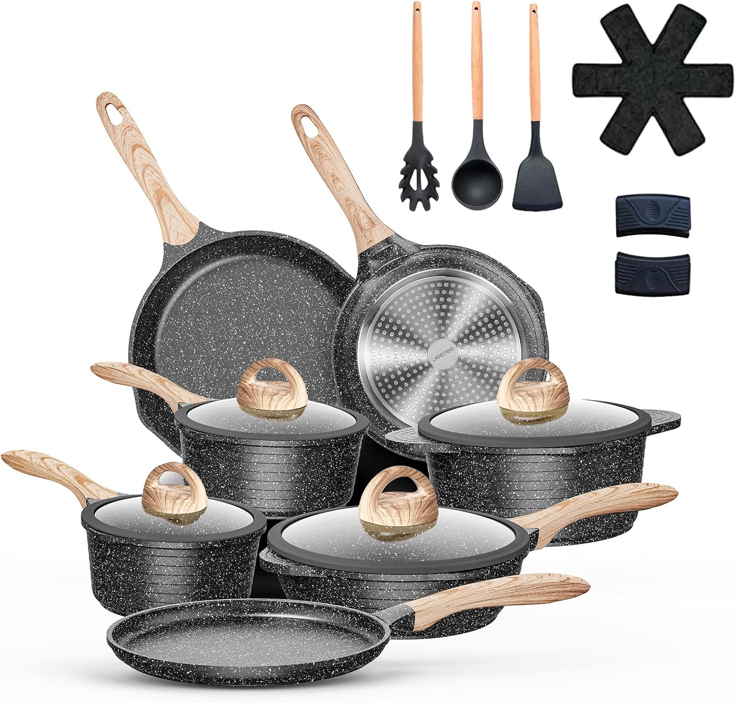 JEETEE Pots and Pans Set Nonstick Induction Cookware Sets, 21 Pcs w