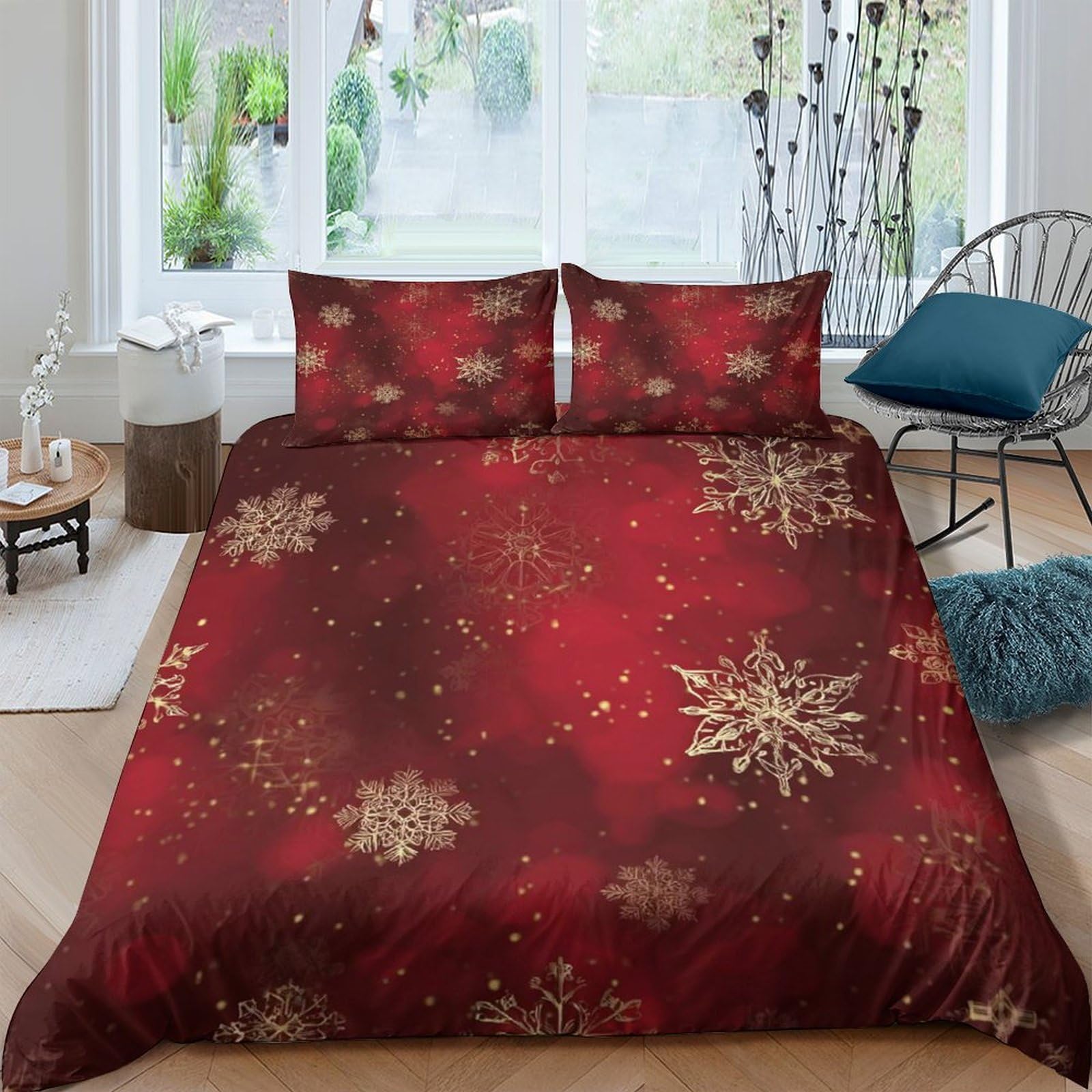 Ctjqhvkz Style-3 3D Printed Red Snowflake Fitted Sheet Microfiber Anti-Slip Bed Cover For Bedroom Dorm Christmas Decor Easy Care Single（135X200cm）