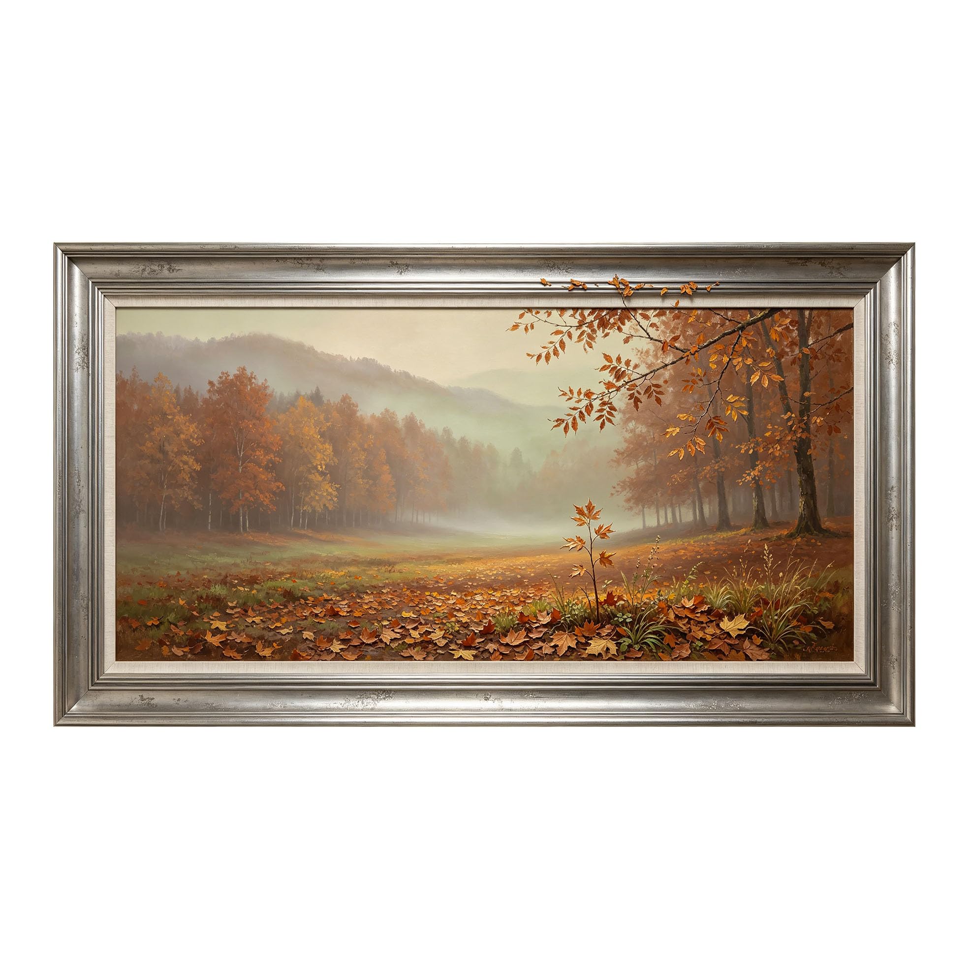 Yzpallescene 3D Framed Wall Art 50cm×100cm Autumn Misty Forest Landscape Oil Painting Panoramic Scenic View Large Size SelfAdhesive Removable Wall Decor Prints Artwork for Living Room Bedroom Office