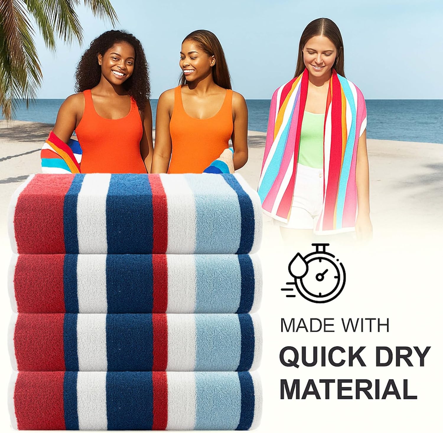 CASA COPENHAGEN Bora Bora Beach Towels Designed in Denmark Rough and Tough, Quick Dry, for Pool, Bath & Shower 30x60 inches 4 Pieces Cotton Beach Bath Towels Set - Red - Image 4