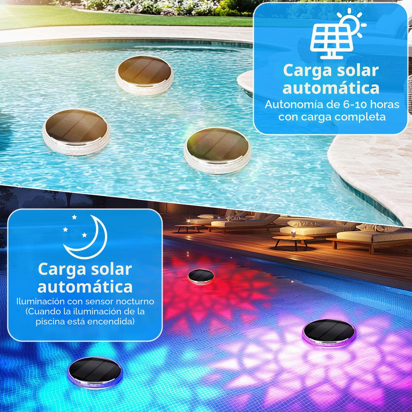 2 luces Luces Solares Subacuáticas para Ppiscina con Control Remoto, Paquete de Flotantes para Piscina 12 Modos de Color, Temporizador, Luces Flotantes para Piscina, Bañera, Acuario, Jardín
