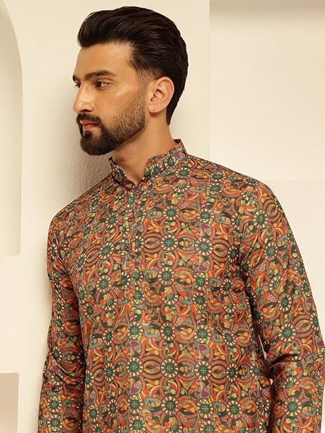 SOJANYA (Since 1958 Men's Cotton Linen Only Short Kurta with Geometric Print - Image 2