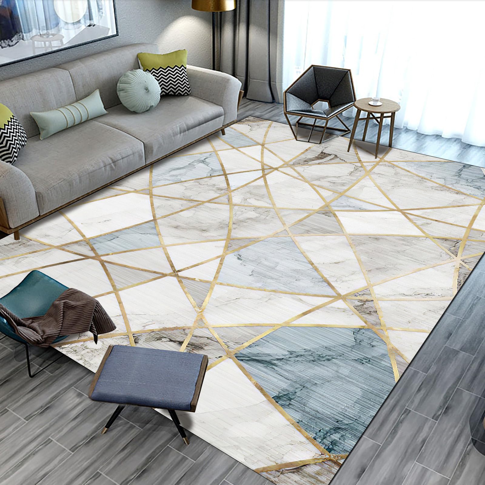 Tapis poil ras doux et antidérapant de salon 160 x 230 cm motif géométrique