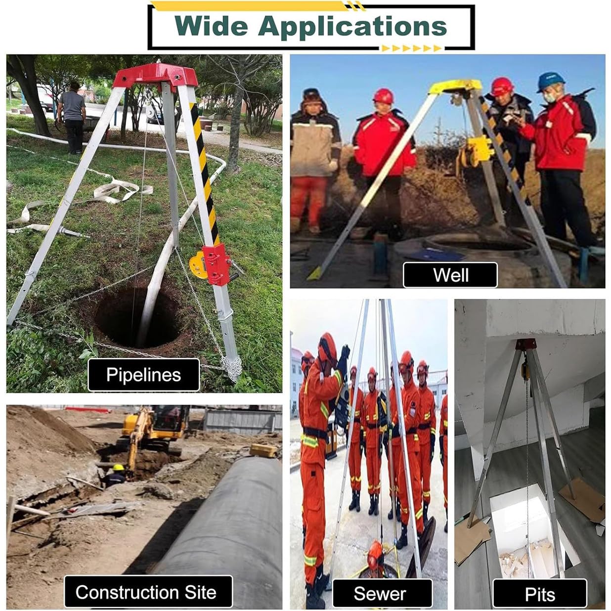 Confined Space Tripod Kit, 7ft Scalable Legs Emergency Rescue Tripod Kit with Ring Protection Chains and Fall Arrester, for Well Sewer Underground Pipe,1200LBS