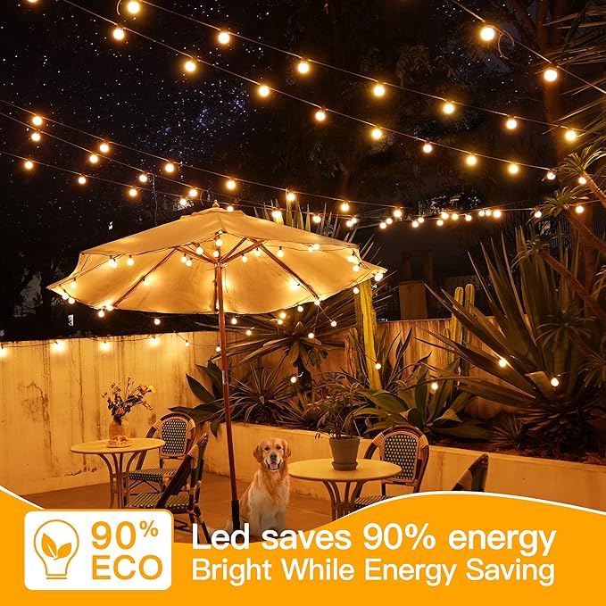 Luz de cadena Ollny 50 pies LED exterior 25 bombillos G40 cálido miniatura 7