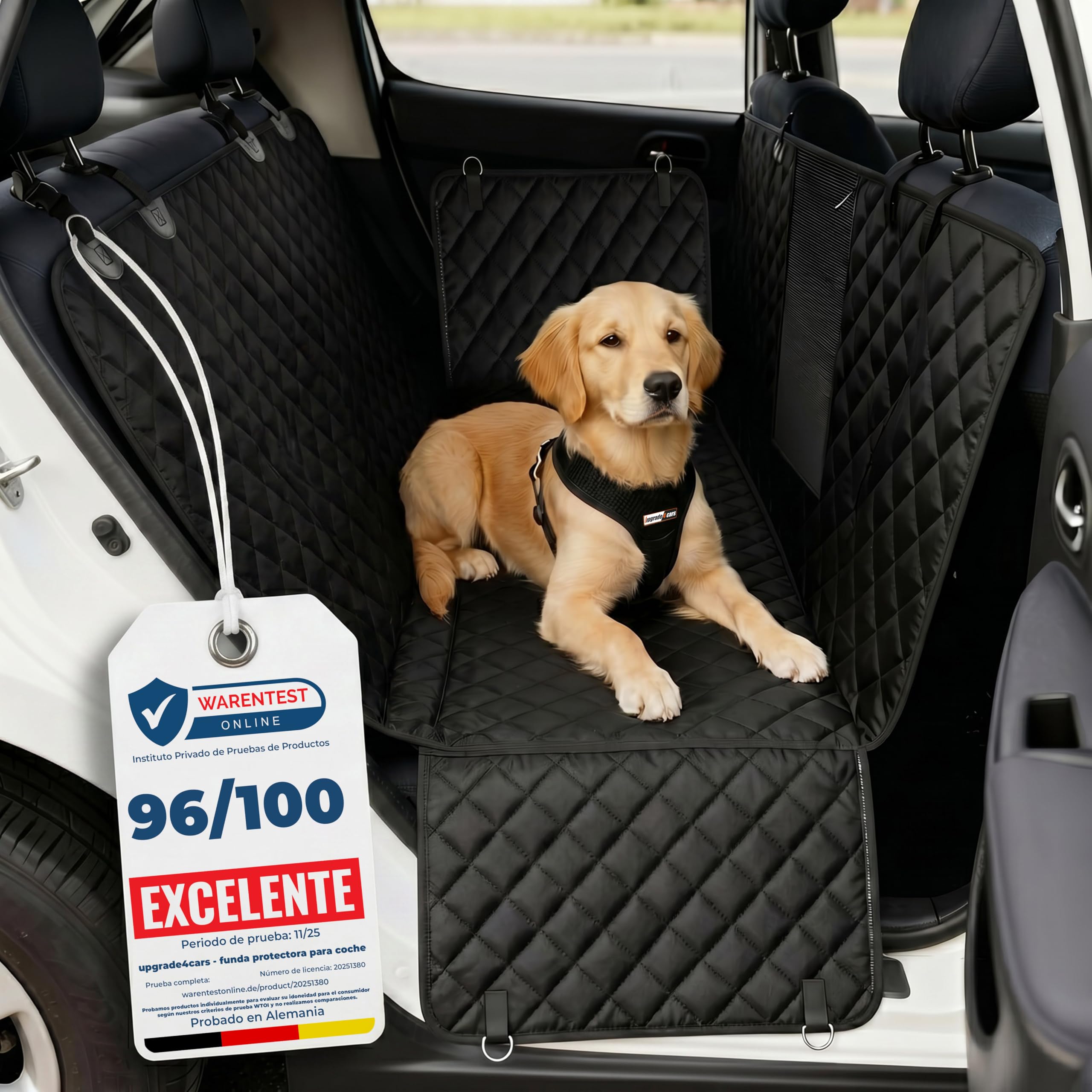 Upgrade4cars Manta Perro Coche Asiento Trasero Impermeable & Acolchada | Funda Protectora Asientos Perro | Cubierta Asientos Traseros Coche