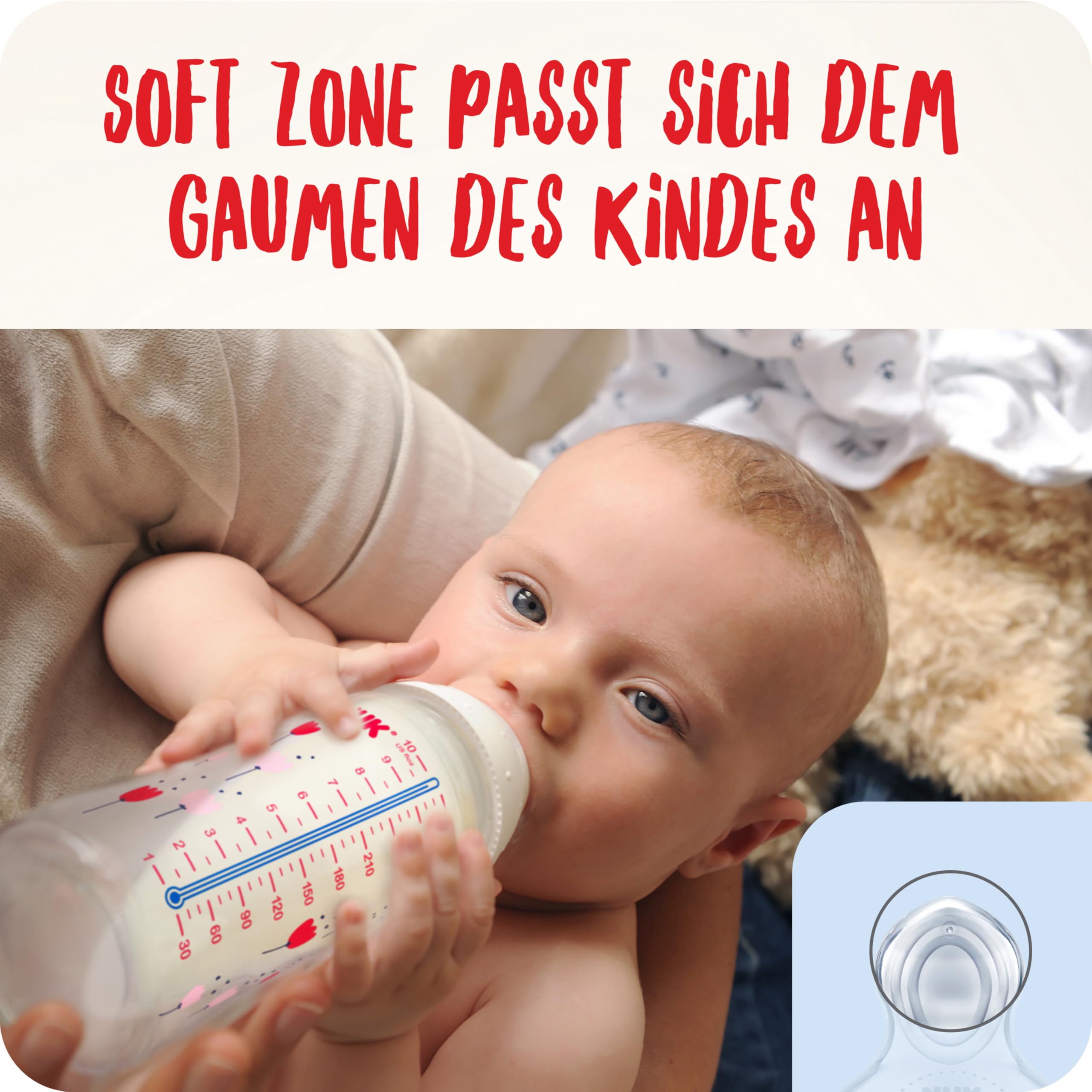 NUK Perfect Start First Choice+ Babyflaschen-Set | 0–6 Monate | 4 x Flaschen mit Temperaturkontrolle, Schnuller, Flaschenbürste & mehr | BPA-frei | grau & weiß | 10-teilig