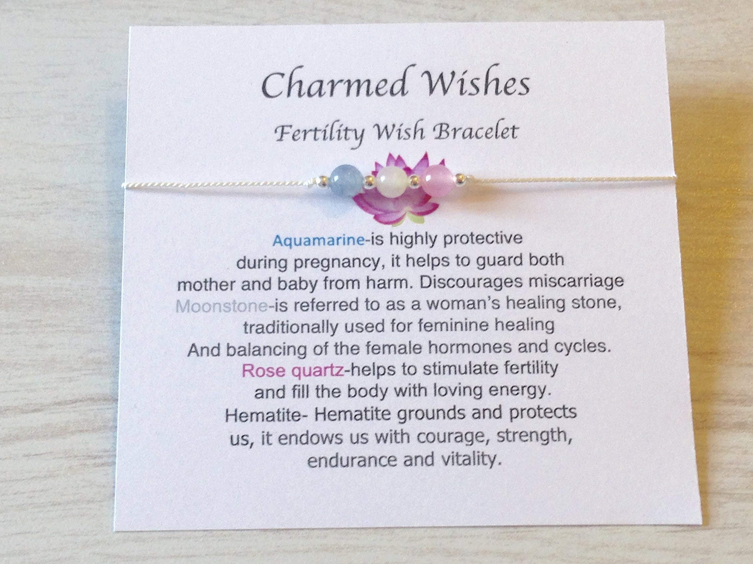 Fertility Gemstone and Sterling Silver Silk Bracelet - Aquamarine - Rose Quartz - Moonstone - By Tokens Of Affection