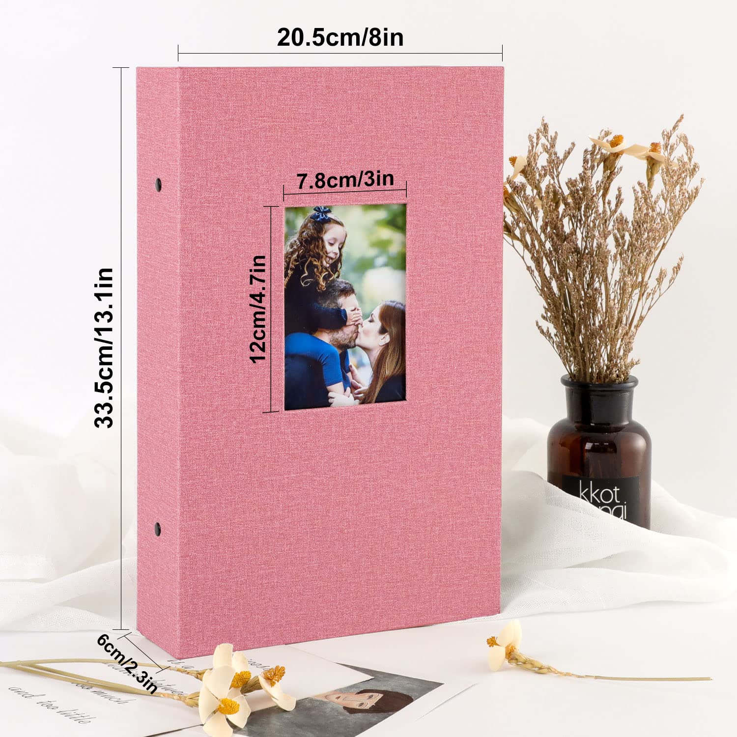 Lanpn Album Fotografico 10x15 300 con Tasche, Biancheria Porta Foto Album Portafoto Orizzontali 10x15cm Tascabile Tasca Rosa