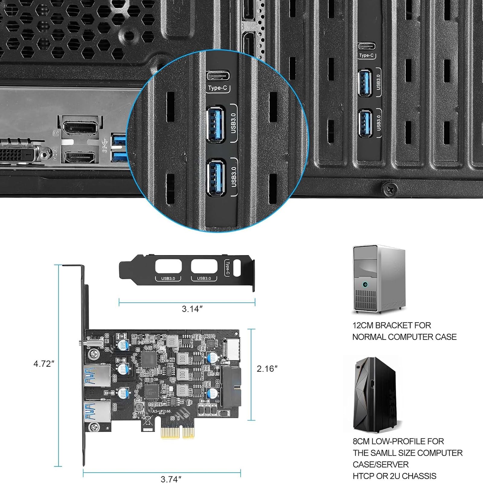 Karta rozszerzeń PCIe USB z 2 gniazdami USB-a i gniazdem USB 3.0 typu C