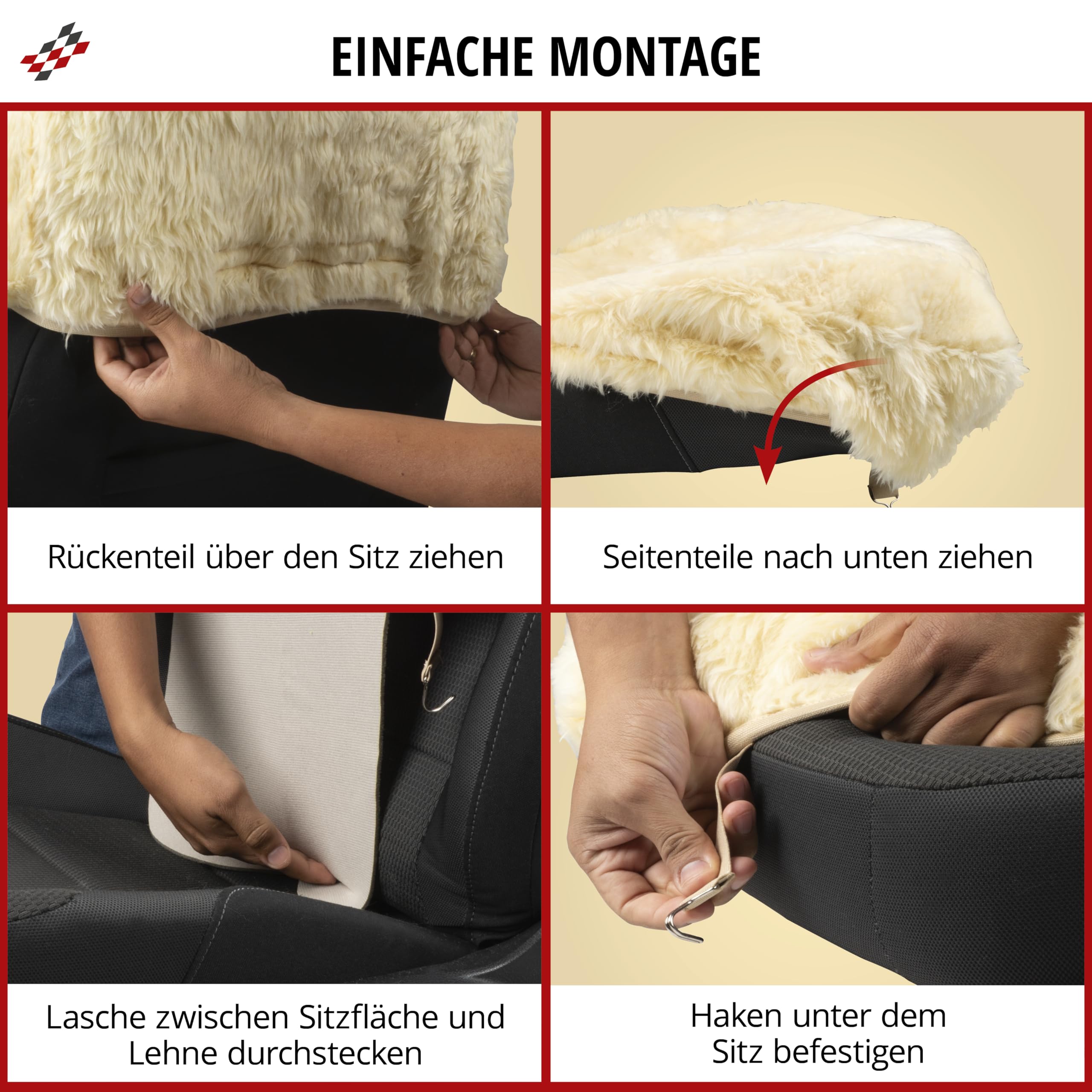 Walser Lammfell Autositzbezug Mona, 100% Lammfell Sitzbezug für Auto, 1 Stück Echtfell Sitzbezüge Auto Vordersitze, Autositzbezug Echtfell, Lammfellbezug Autositz schwarz