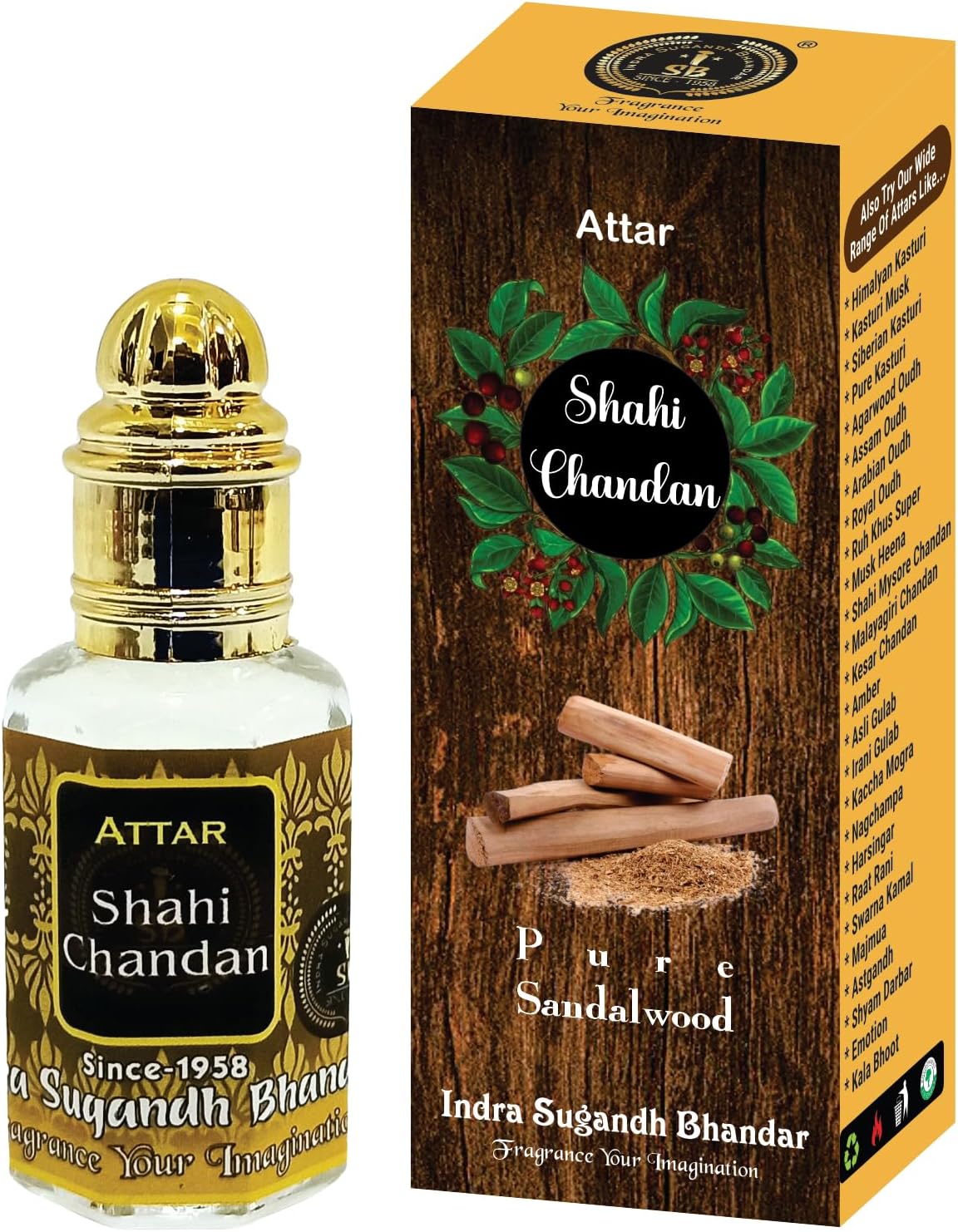 INDRA SUGANDH BHANDAR Liquid Attar For Men|Women Shahi Chandan Real Sandalwood Long Lasting Fragrance 12Ml Rollon Pack