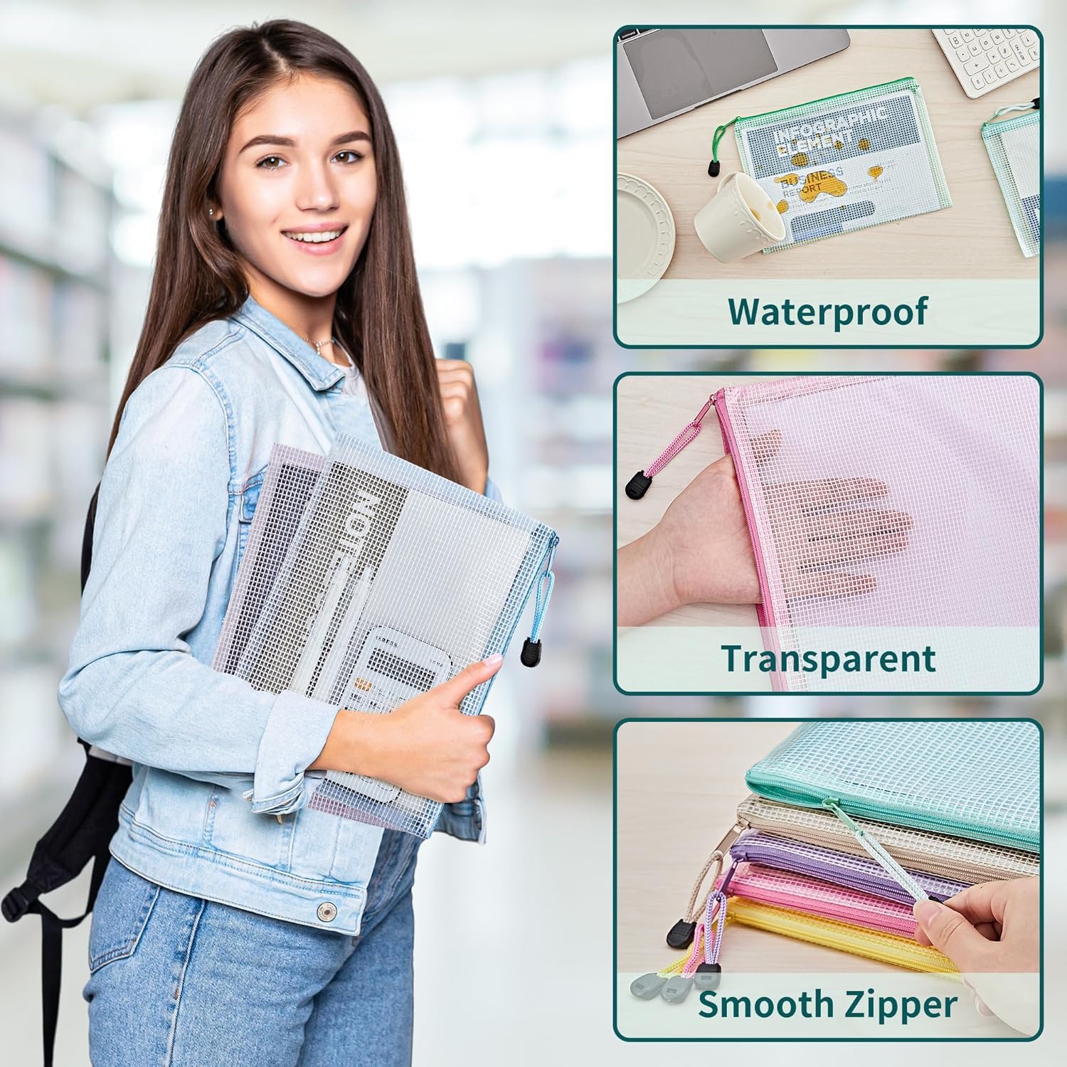 15 Piezas Bolsas de Archivo A5, Bolsas de Documentos, Plastico Impermeable Bolsas, para Almacenaje de Juguetes, Documentos, Escuela, Oficina y Hogar(5 colores)