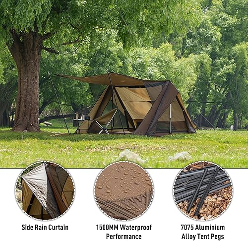 Miniatura 4 de POMOLY Tienda caliente para acampar con 4 postes Tienda de campaña de senderismo para mochileros, STOVEHUT Refugio ultraligero para 1-2 personas