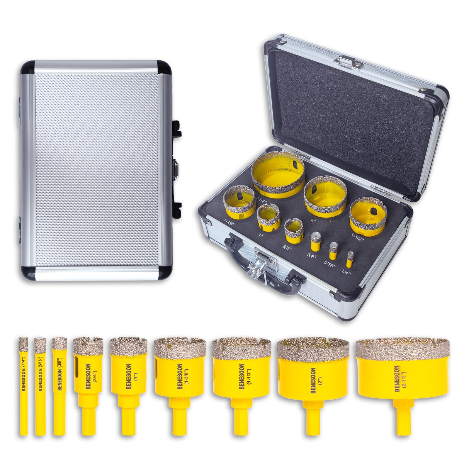 Kit de sierra perforadora de diamante para azulejos, vidrio, cerámica, granito, mármol, porcelana, ladrillo, piedra, brocas de núcleo de diamante, vástago triangular, 9 unidades