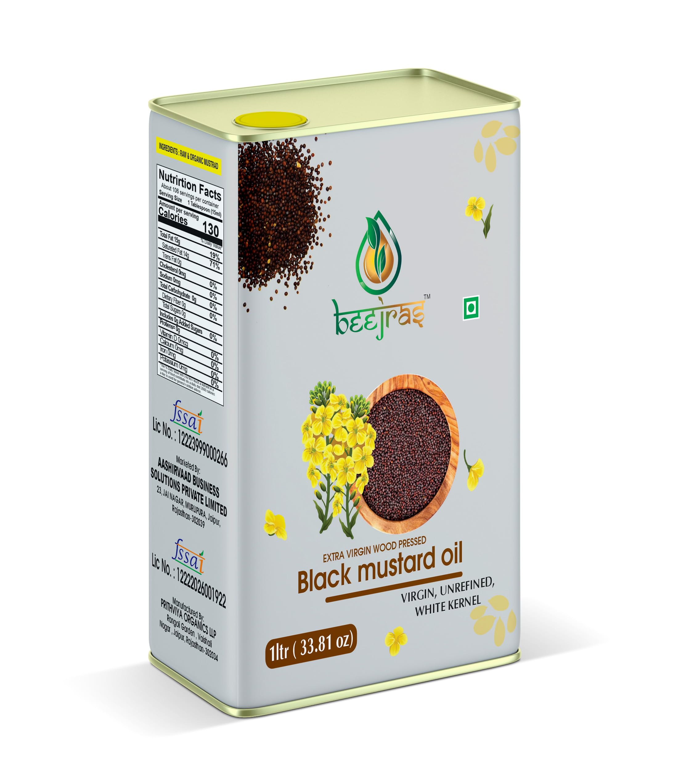 BeejRas Wood Pressed Black Mustard Oil - 1 Litre | Kolhu Pressed/Kachi Ghani | Extracted Using Lakdi Ghani | Tin Can | Unrefined Sarso Oil | No Preservatives & Chemical Free | Hair Care & Massage | Pure Cold Pressed Mustard Oil For Cooking (B0CHQHMXDN) Amazon Price History, Amazon Price Tracker