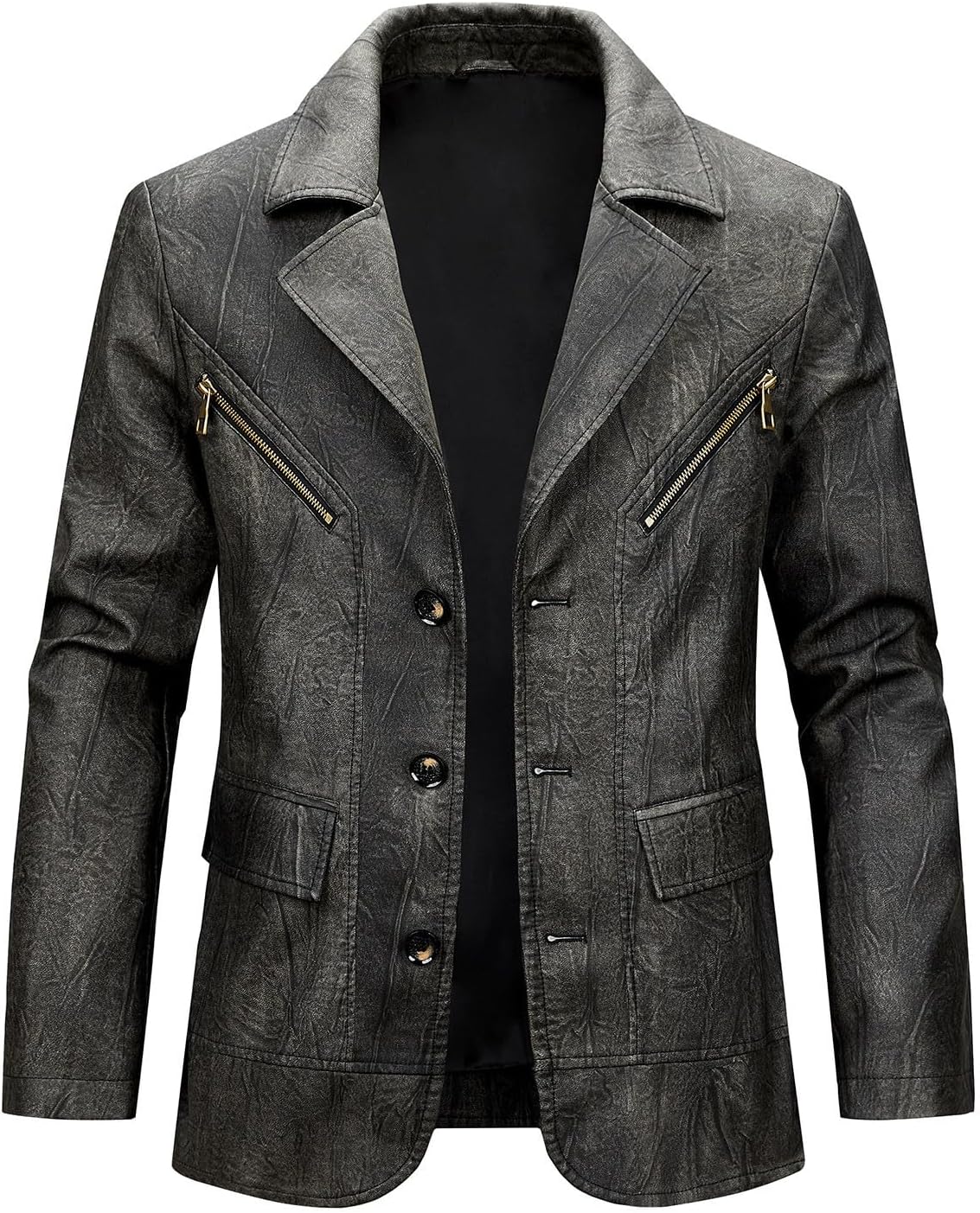 Leather Car Coat for Men Vintage Faux PU Bomber Jacket Button Down Sports Coat Heavyweight Retro Motor Biker Jacket