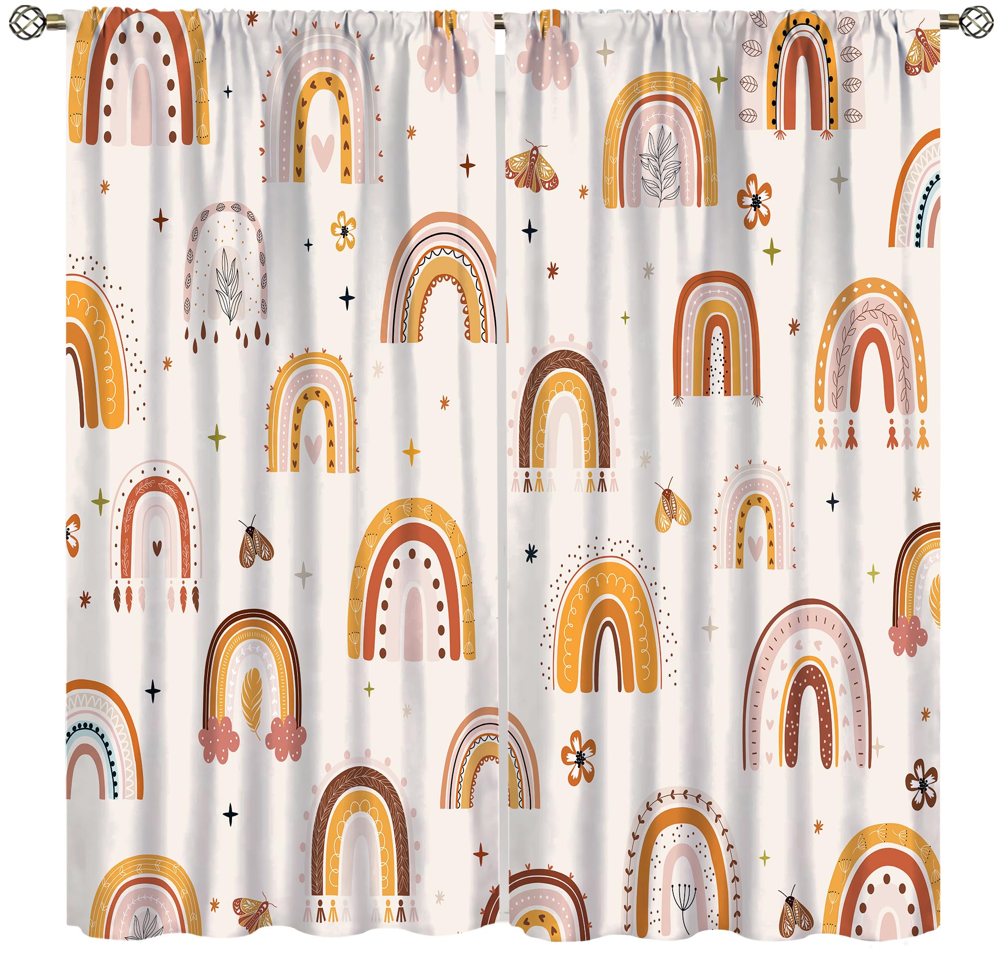 Boho Rainbow Curtains, Bohemian Girls Kids Cute Nursery Floral Watercolor Window Drapery Treatment for Bedroom Living Room 2 Panels Sets,42x45 Inch