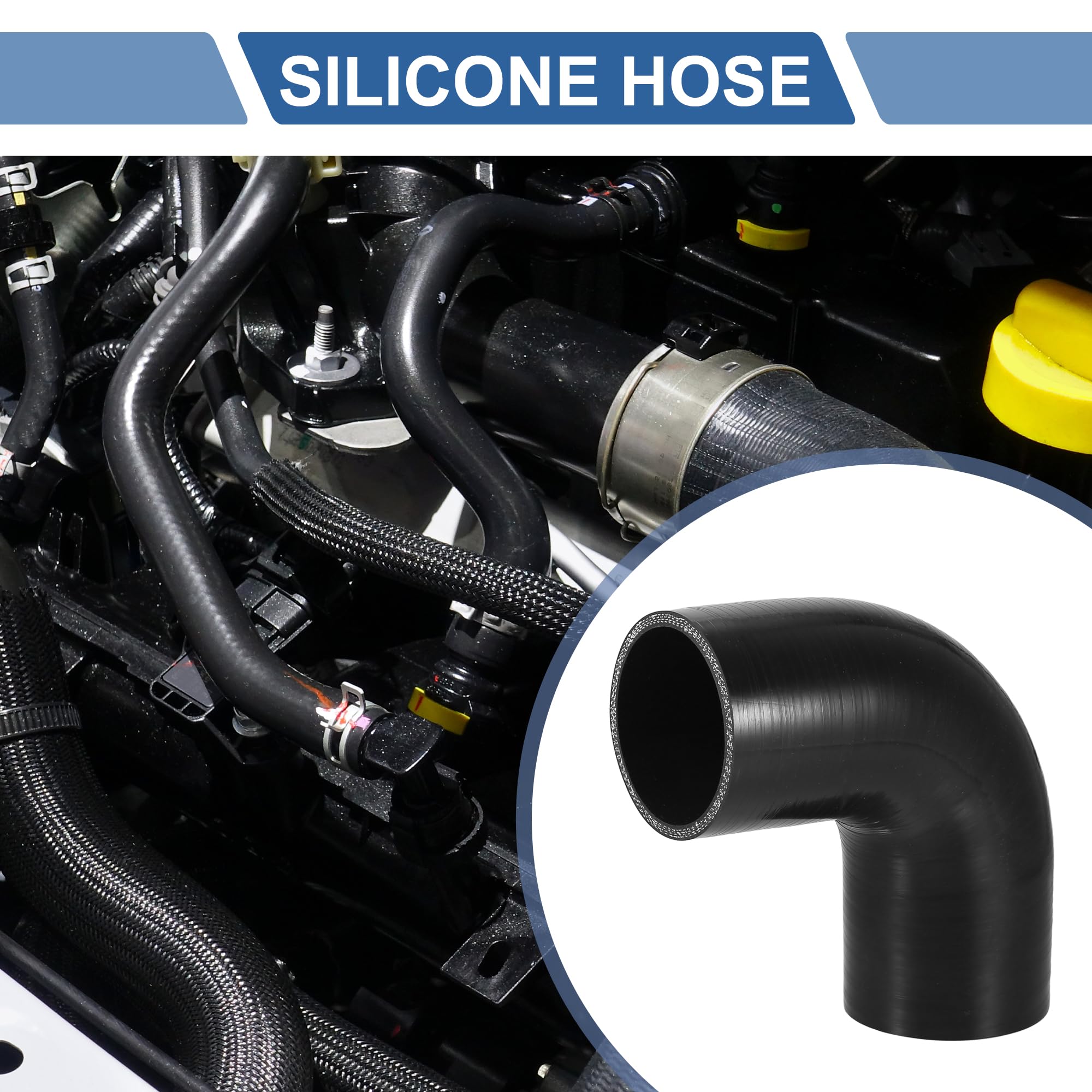 QUARKZMAN Tubo In Silicone Nero 1 Pz Per Auto A 90 Gradi | Diametro 70mm, Lunghezza 120mm, Spessore 5mm, Pressione 1Mpa, -60°C~300°C, Liquido Raffreddamento Olio Motore Freni