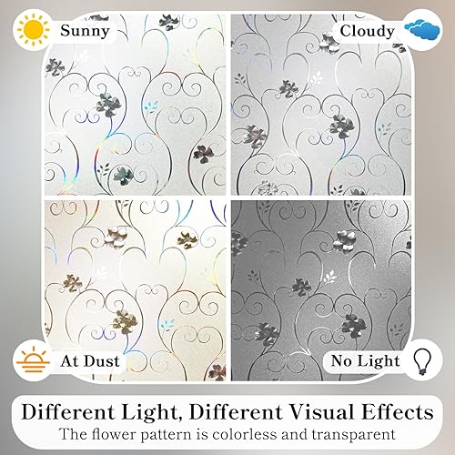 Miniatura 25 de DUOFIRE Película de privacidad para ventana, película de vidrio esmerilado, película de vidrio estático, sin pegamento, anti-UV, adhesivo para Flor