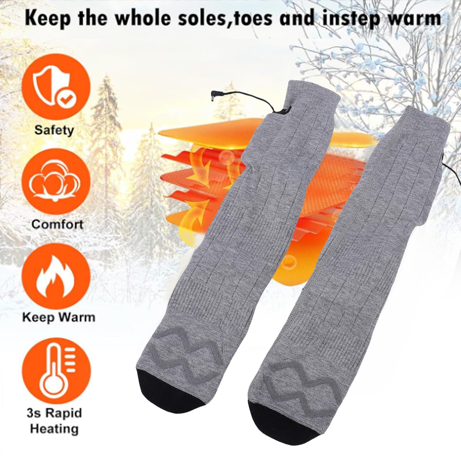 Haofy Calcetines Térmicos Recargables Lavables 4000mAh 4 Configuraciones de Calor 35-60°C para Hombres Mujeres Invierno Actividades Al Aire Libre Esquí Camping Pesca Ciclismo Gris