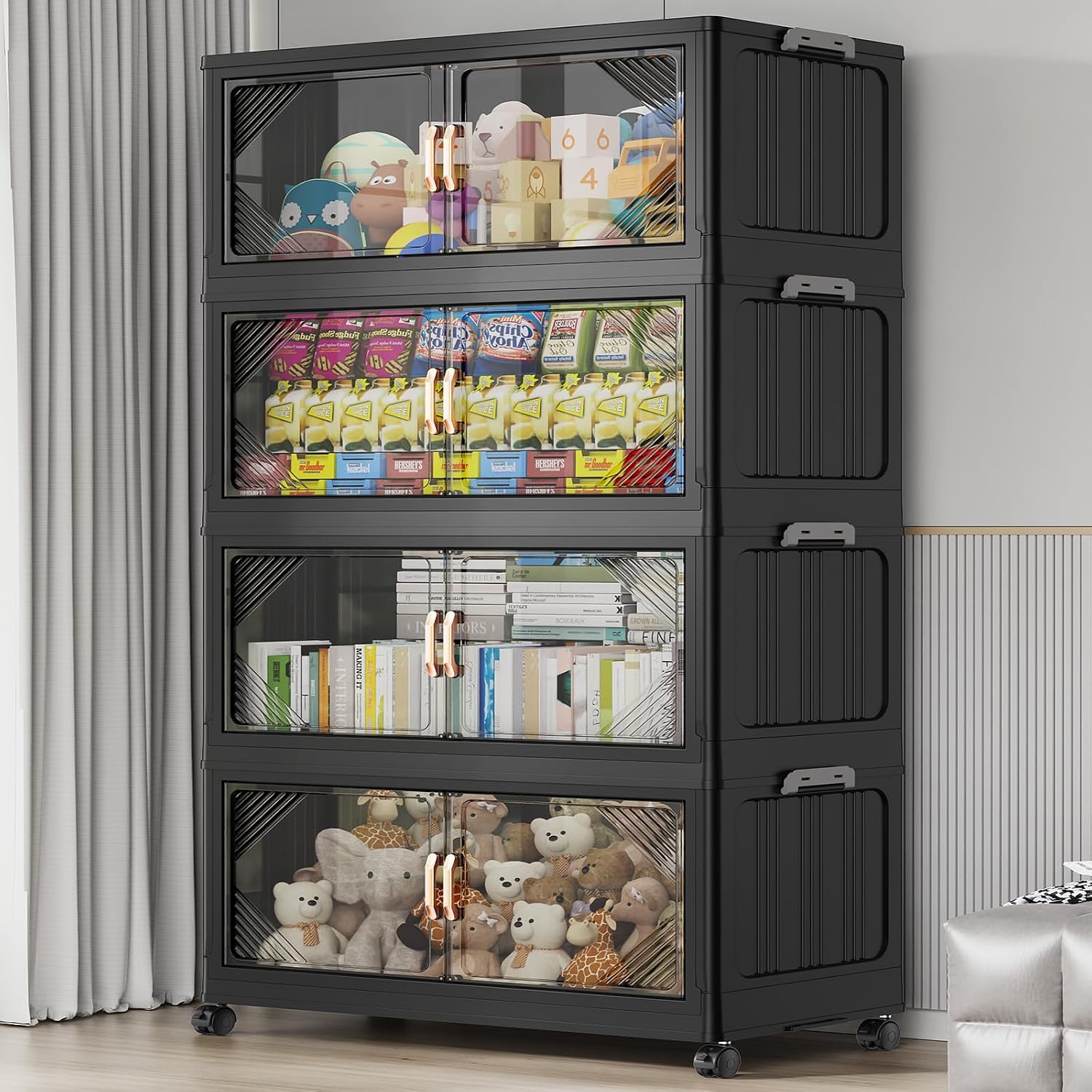 BROVIEW V60 560QT Plastic Stackable Storage Bins with Lid, 4Pack Black