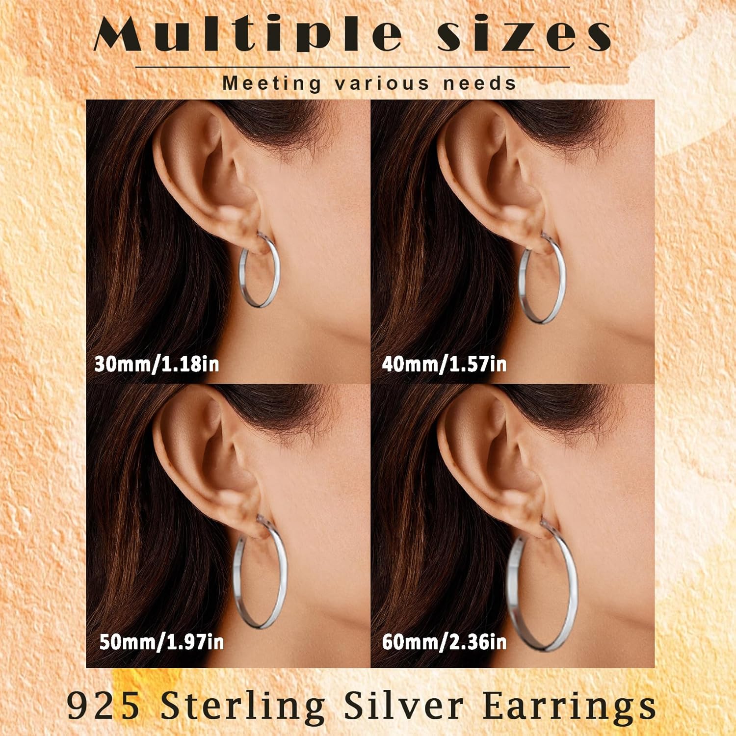 OOOPEL 3mm Wide Large Gold/Silver Hoop Earrings Sterling Silver Hoop Earrings For Women Big Gold Hoops Hypoallergenic 925 Sterling Sliver Earrings Hoops 30/40/50/60mm - Image 4