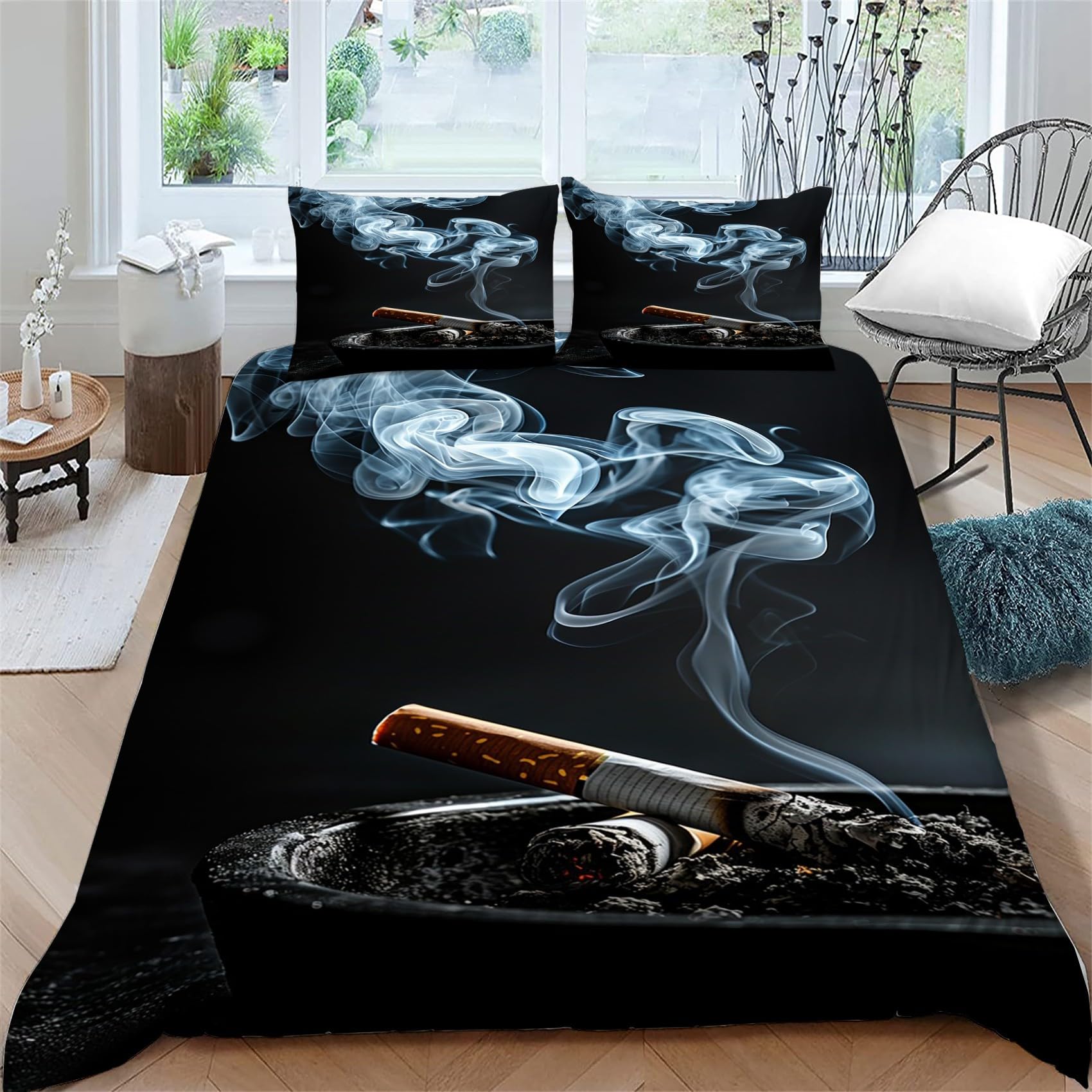 Housse de couette 220x240 crâne adulte avec taies d'oreiller 65x65 en literie microfibre zippée
