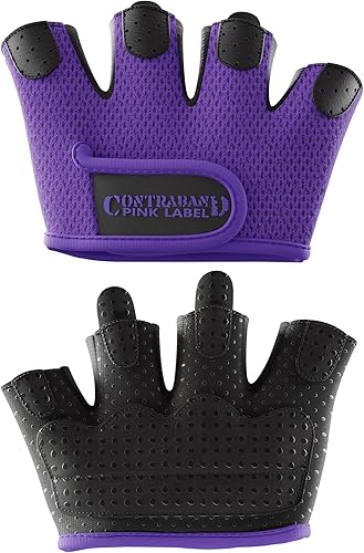 Contraband Pink Label 5537 - Guantes de levantamiento de pesas para mujer con acolchado de silicona Grip-Lock (par) - Mitad guantes minimalistas -