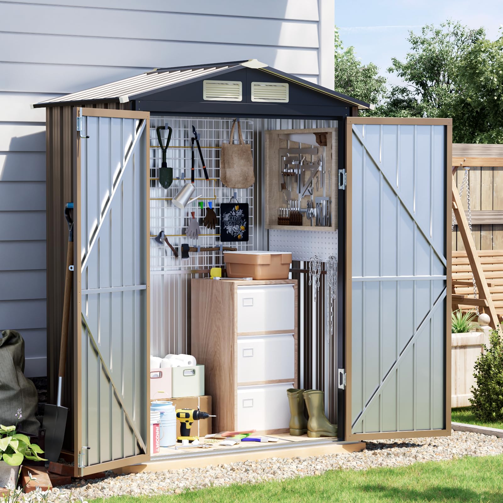Amazon.com : Grovellis 5x3 FT Outdoor Metal Storage Shed, Double