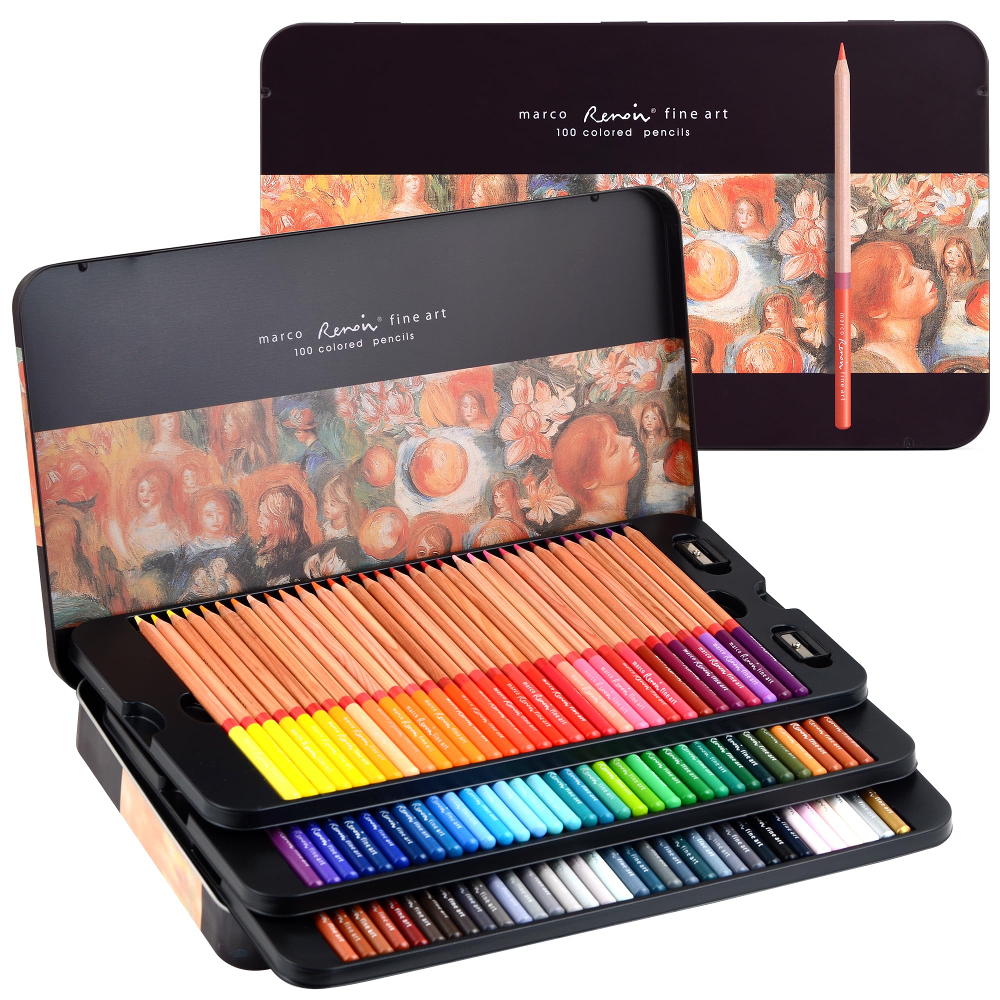 MARCO Matite colorate per adulti per colorare - Matite in legno, ideali matite colorate di alta qualità per studenti d'arte e professionisti, regalo in lattina di ferro - 3100 matite grasse cera