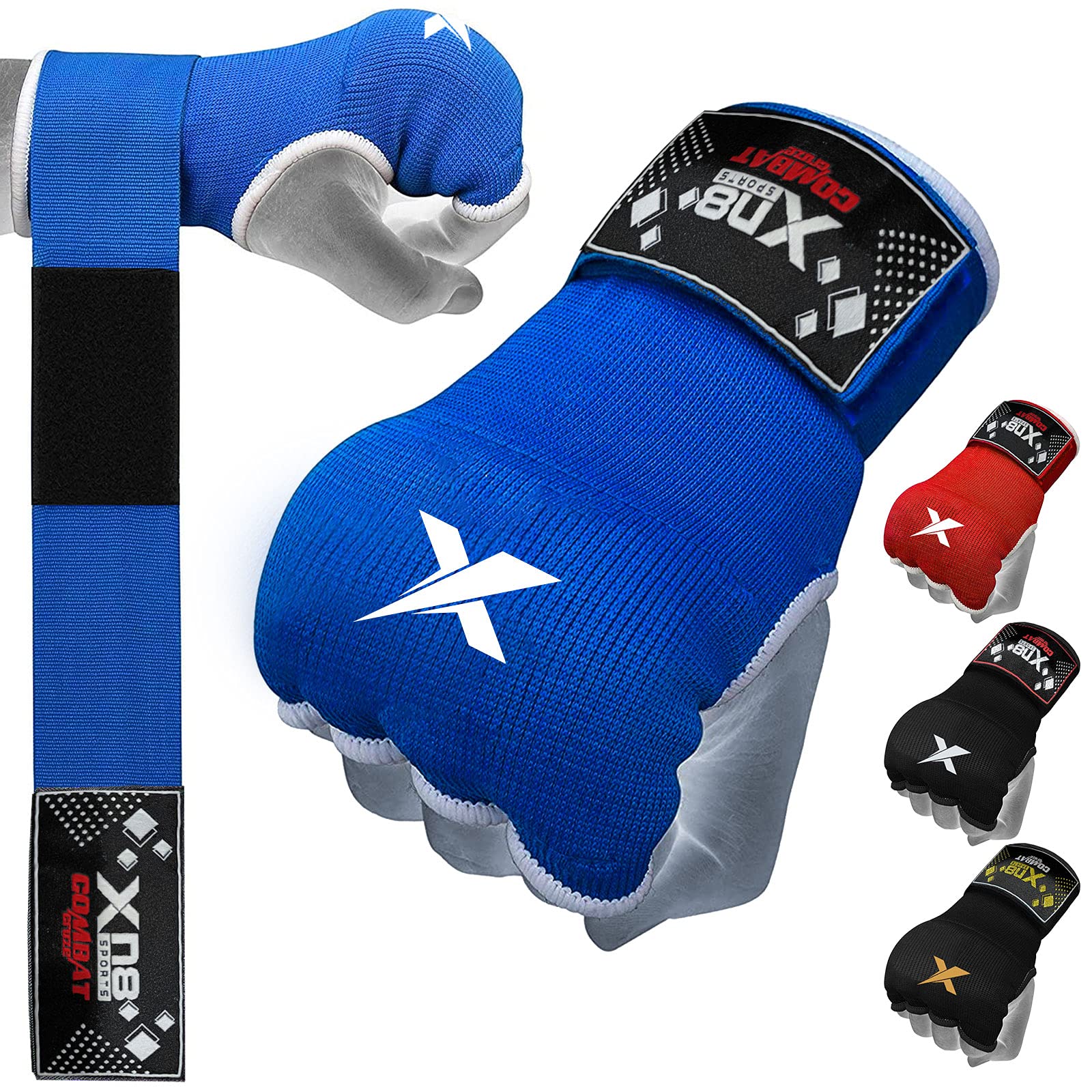 XN8 Gel Boxing Hand Wraps Inner Gloves, Quick 75cm Long Wrist Straps, Elasticated, Padded Fist Hand Protection, Muay Thai MMA Martial Arts Punching Speed Bag Training Bandages, Under Mitts Handwraps