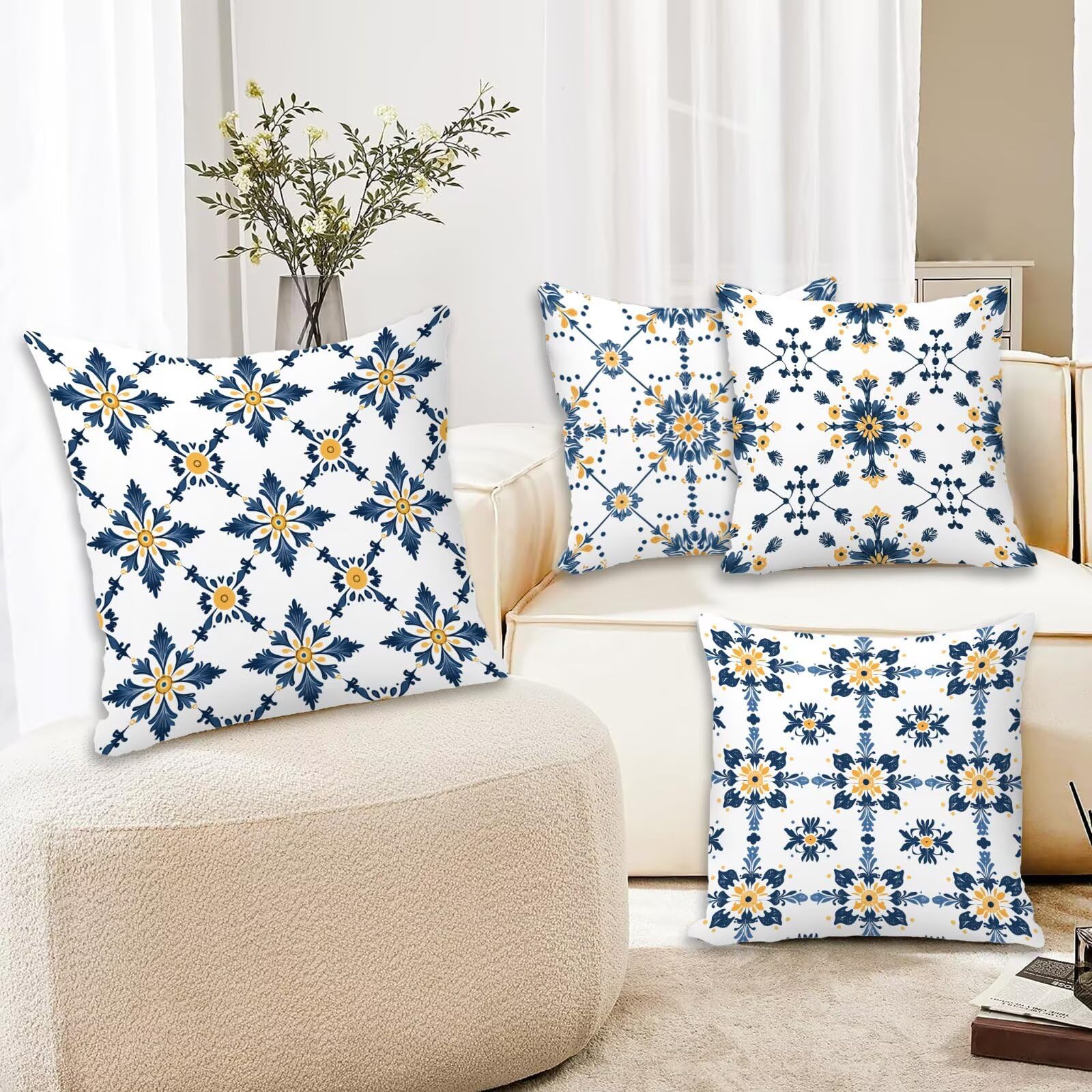 Kissenbezug 55x55 Weiß 4er Set Samt Kissenbezüge Boho Zierkissenbezug Kissenhülle Dekorative Weiche Quadratische Dekokissenbezug Sofakissenbezug Couchkissen für Deko Schlafzimmer Wohnzimmer E-07