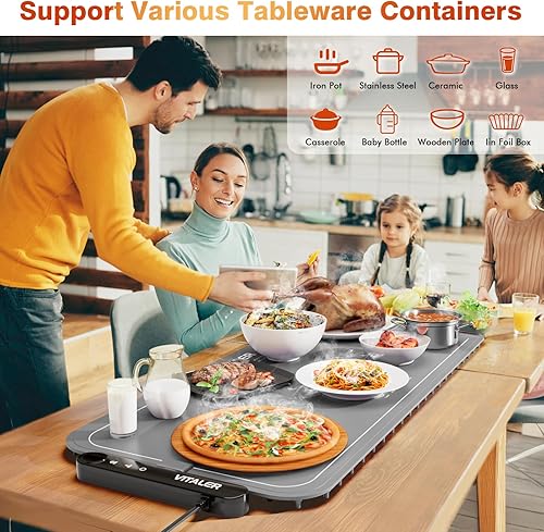 Miniatura 7 de Tapete de calentamiento para alimentos, (XXL, 35 x 16 pulgadas), bandejas de calentamiento eléctricas de grafeno mejorado para alimentos con