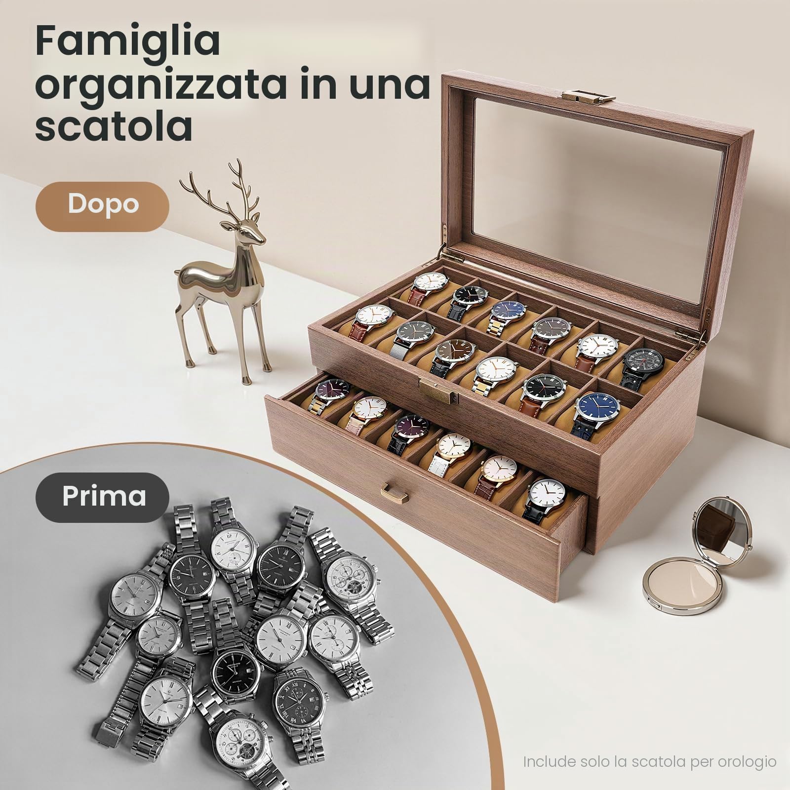 Porta Orologi 24 Scomparti Scatto 2 Piani Scatola Orologi Portaorologi per Riporre Orologi, Gioielli Altri Oggetti Valore, puoi Metterlo Nel Tuo Armadio, Nella Tua Toletta